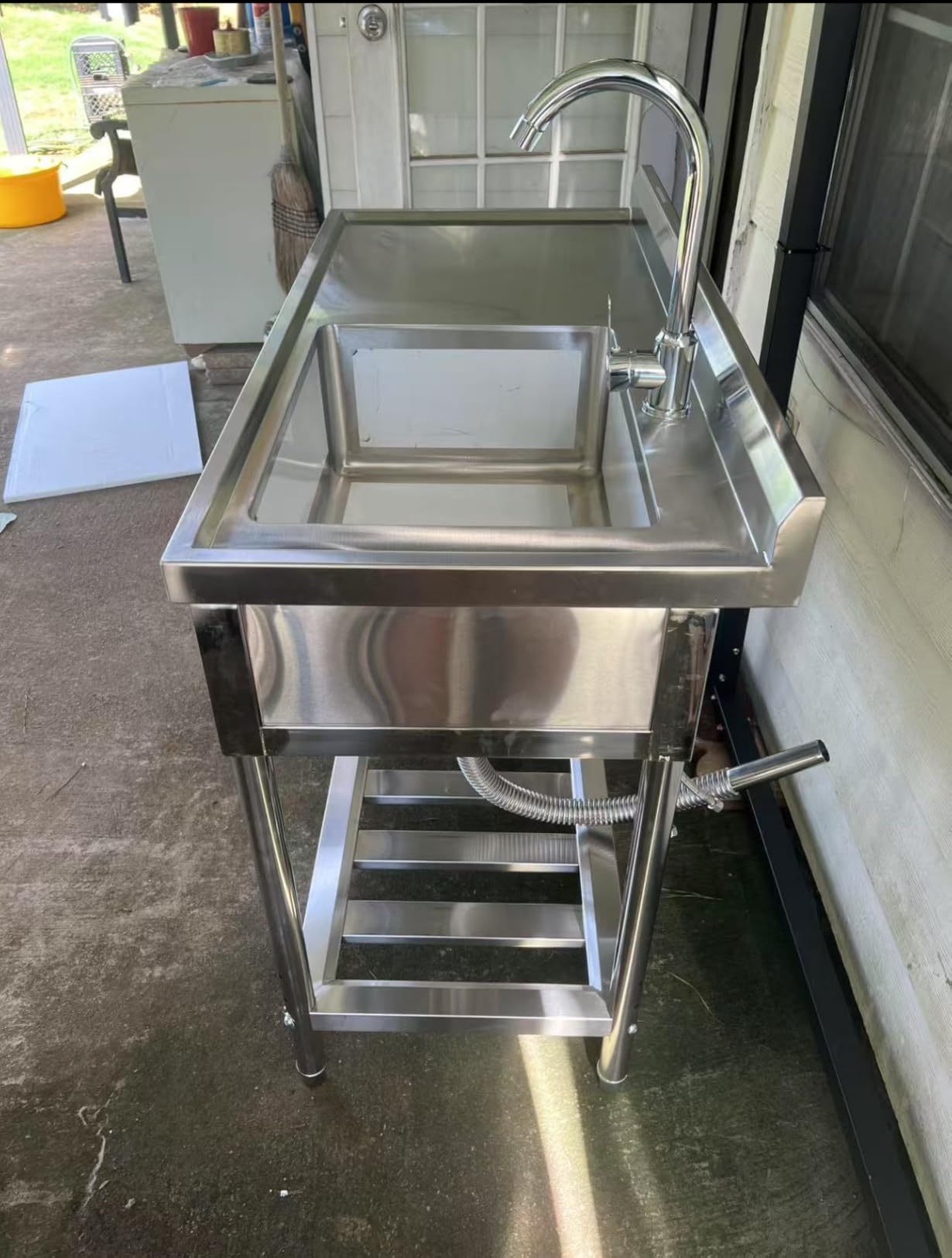 304 Stainless Steel Utility Sink Free Standing Single Bowl with Workbench Storage Drawer and Faucet Hot and Cold Water Pipes for Laundry Room Farmhouse Outdoor Use 47 inch customer photo 2