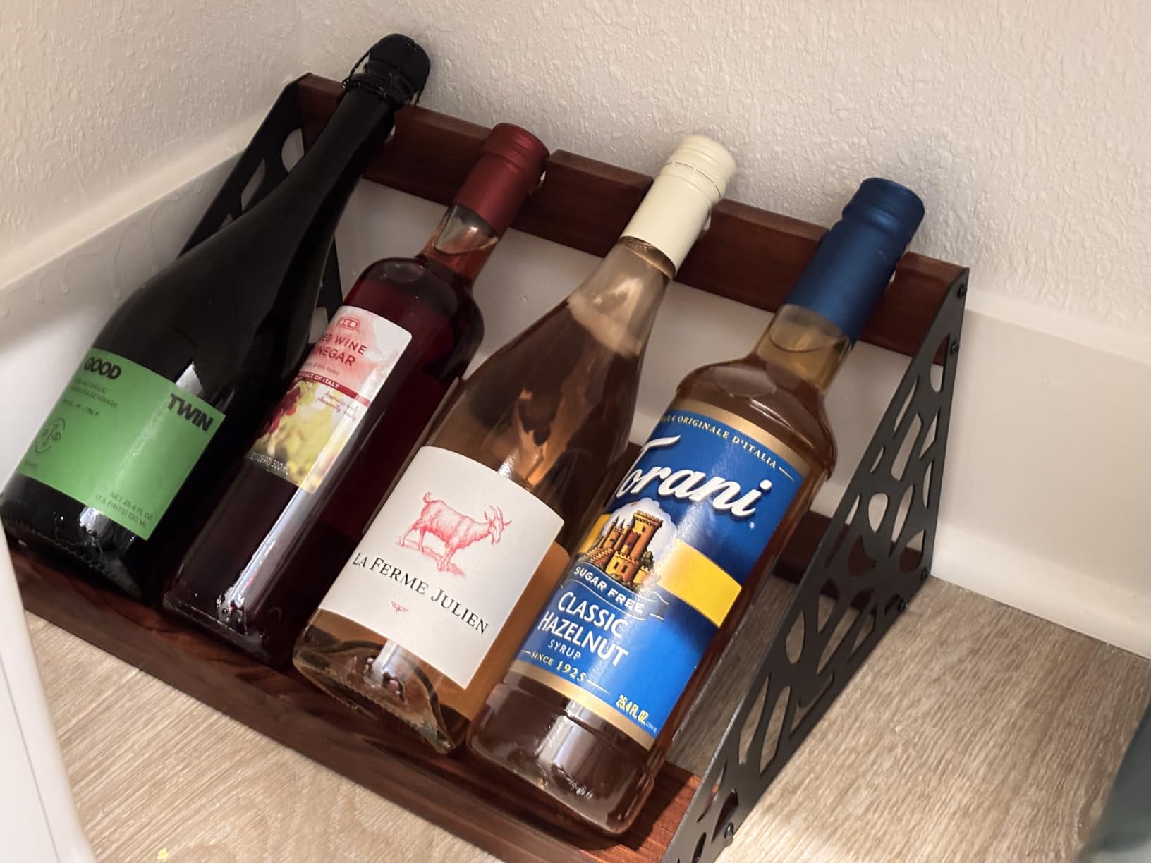 4-Bottle Rustic Countertop Wine Rack | Freestanding Wooden Tabletop Wine Bottle Holder for Cabinet, Pantry, Table, Kitchen customer photo 2