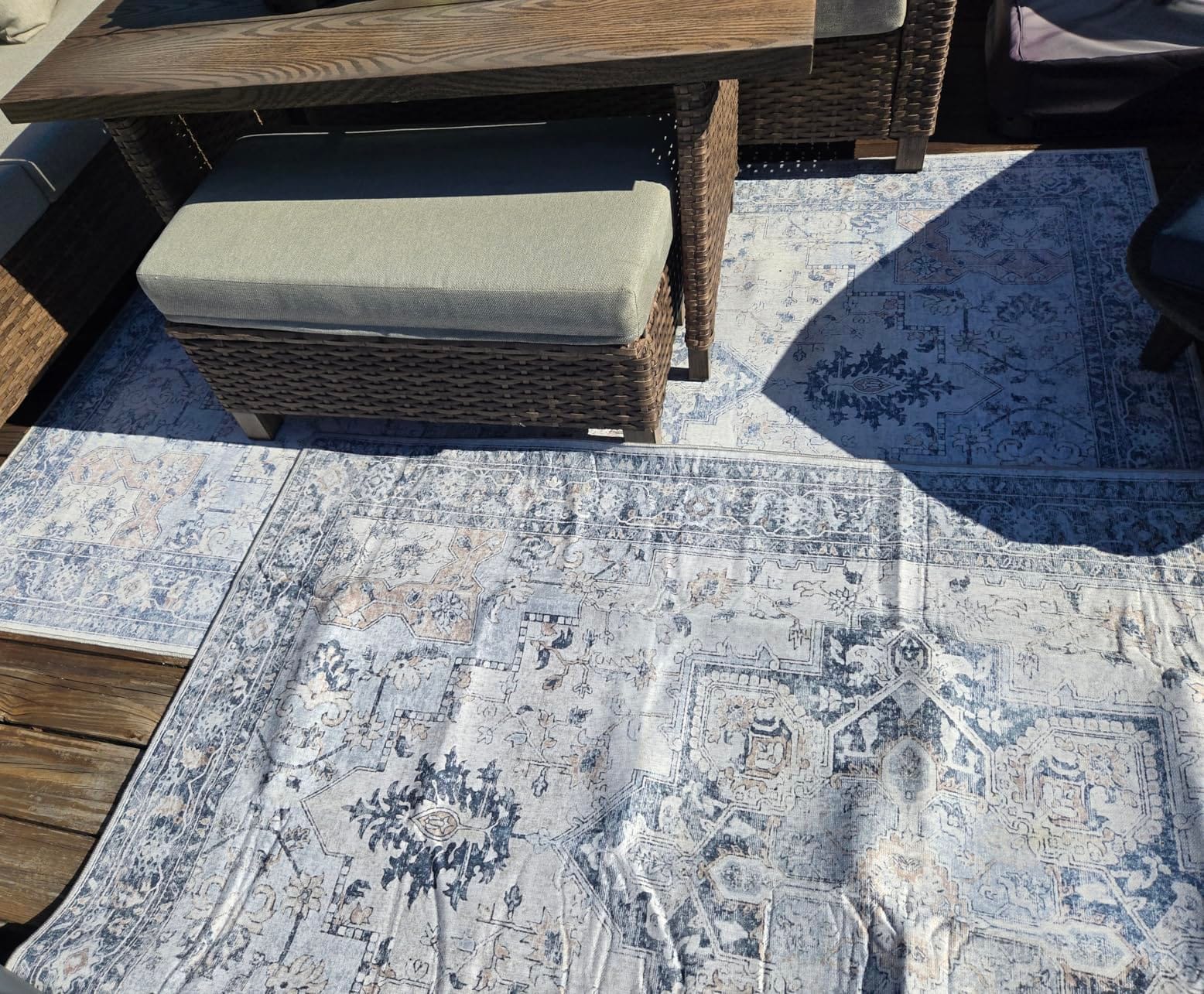 GENIMO 5x8 Outdoor Rug, Washable for Patio and Deck, Blue | Vintage boho medallion design for porch; fade resistant chenille with quick-dry non-slip backing for indoor sunroom. customer photo 2