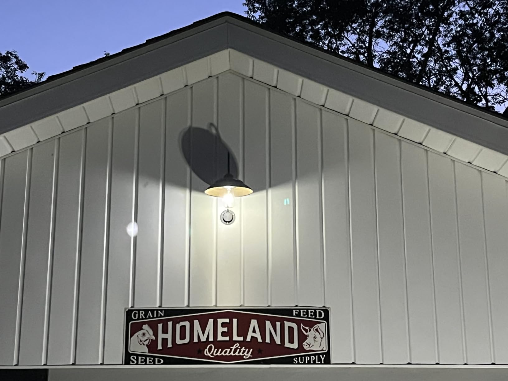 Solar Barn Light with Motion Sensor - Metal Design Outdoor Light | 4 high-efficiency solar panels, warm white Edison LED bulb, perfect for chicken coop, porch, barn, shed, or garden customer photo 2