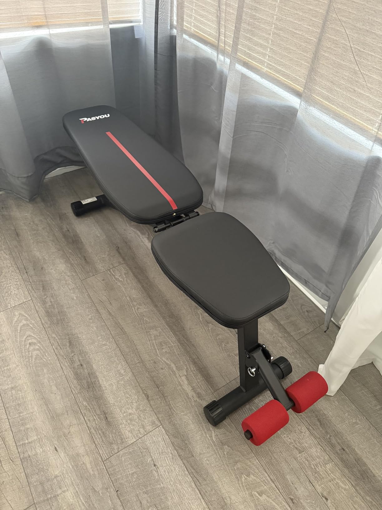 PASYOU Adjustable Weight Bench Leg Press Machine for Home Gym | Foot Plate Weight Bench with Leg Press, Compact Fitness Bench for Glutes, Quads, Compatible with 1'' and 2'' Weight Plates customer photo 1