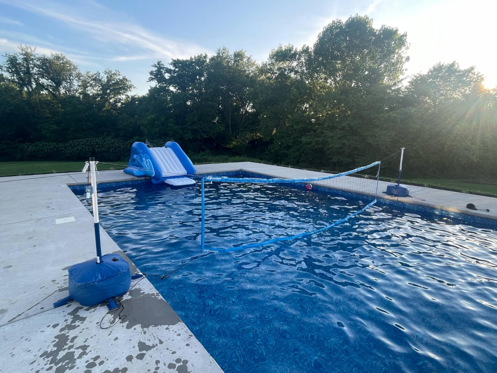 Haokelball LED Pool Volleyball Net Set, Adjustable 15-32FT Width, Anti-Sag Winch System, 45L / 99lbs Heavy Duty Water Base, Includes 2 Water Balls (1 Glow), for Inground & Above Ground Pool customer photo 1