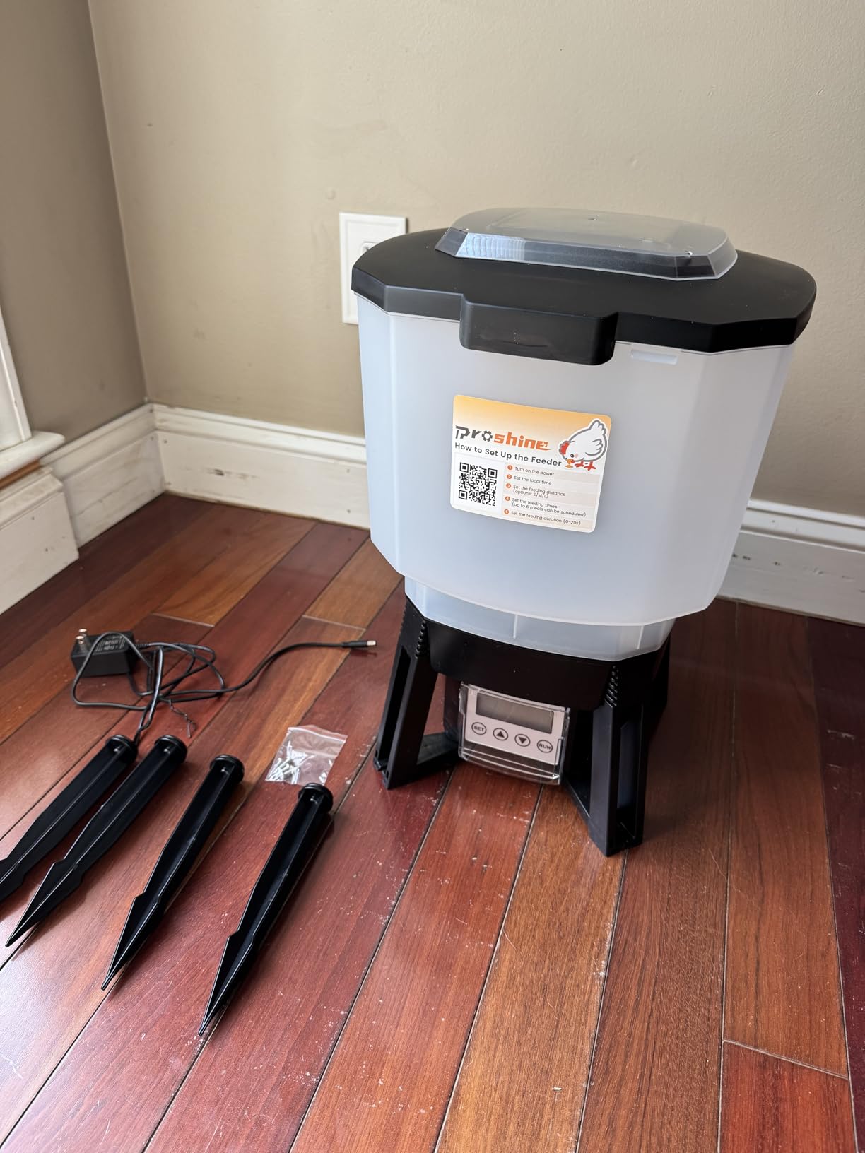 12L Automatic Chicken Feeder with Timer, Solar & AC Powered | Build in 6 Programmable Feeding Times, with Adjustable Feeding Distance for Chickens Poultry Sealed & Proof Design customer photo 1