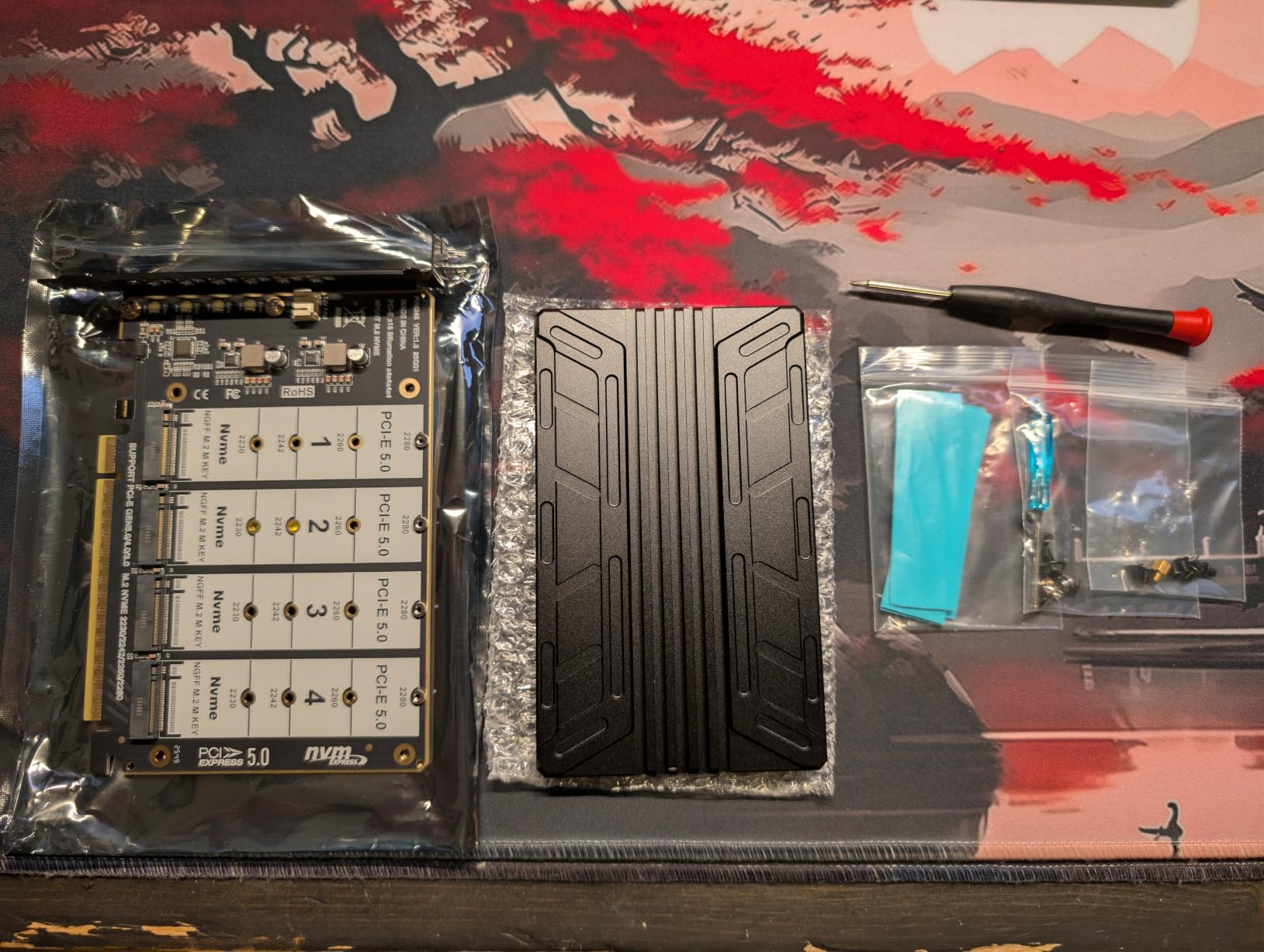 Quad NVMe PCIe 5.0 Adapter with Heatsink, RIITOP PCIe 5.0 x16 to 4X NVMe Card for 2280/2260/2242/2230 M.2 (M Key) SSD (PCI-e Bifurcation Required) customer photo 1