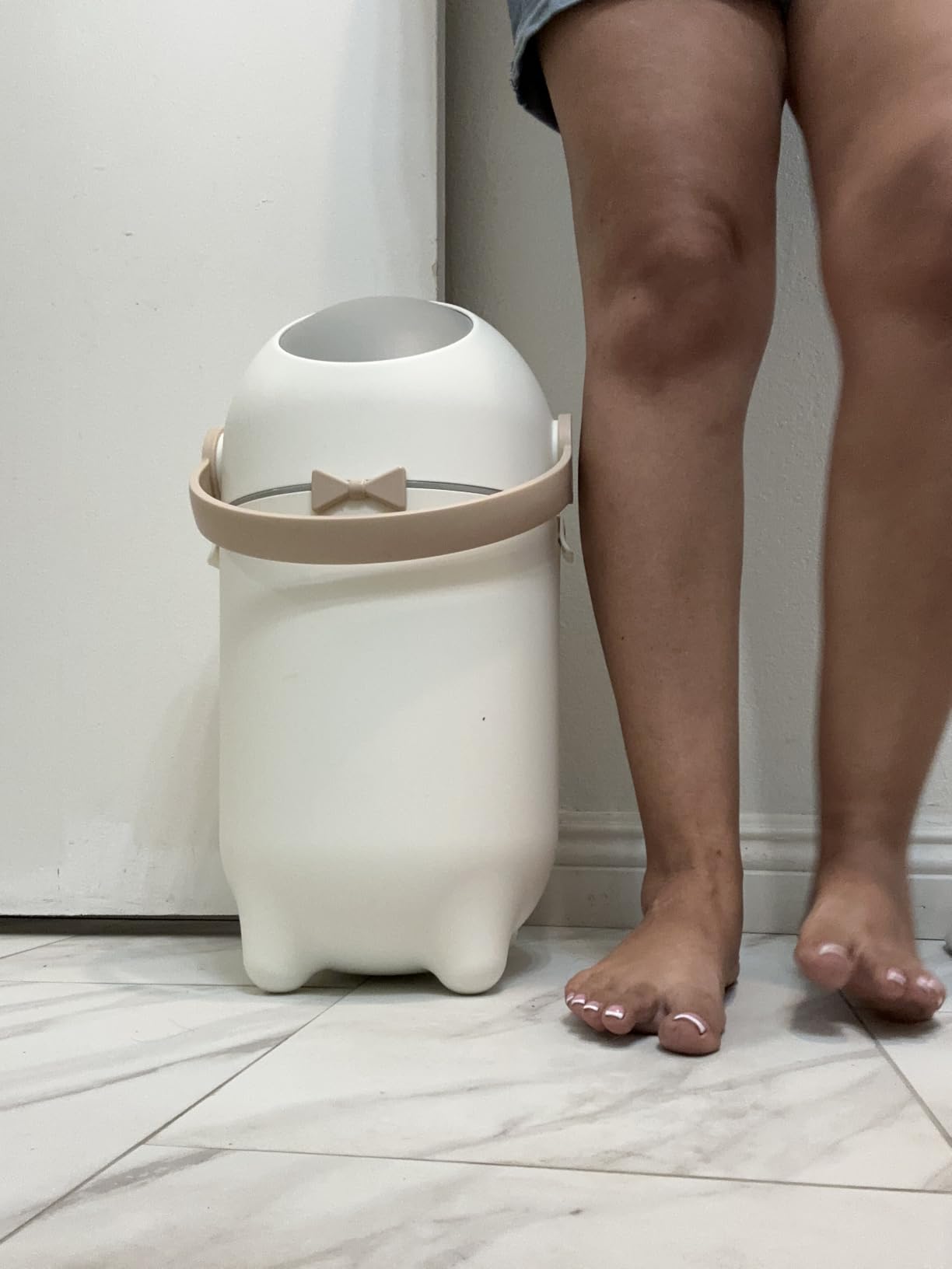 Odor-Locking Diaper Pail - 2026 Award-Winning Ag+ Silver Ion Nursery Bin - Fits Any Bag, No Refills Needed - Includes 20 Leak-Proof Bags (Holds 300 Diapers) - Sand Almond Versatile Bin customer photo 1