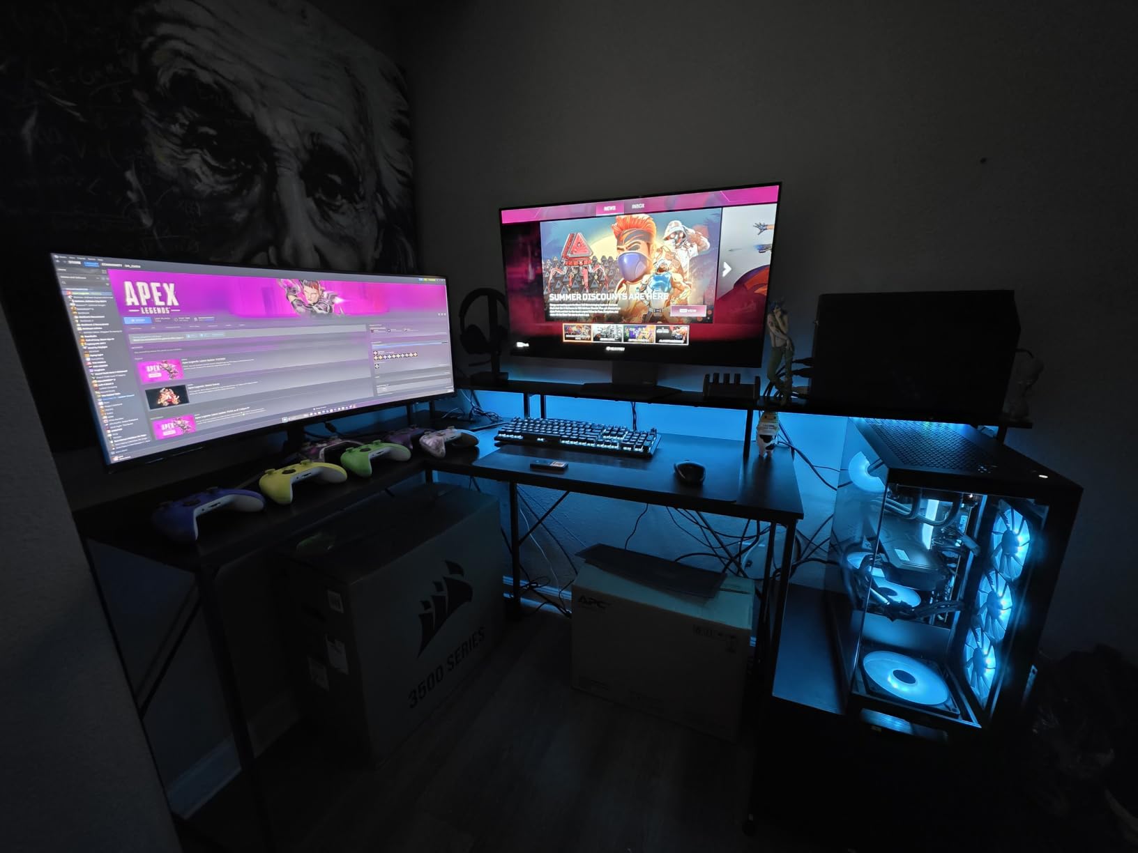 Korfile 66'' L Shaped Gaming Desk with Storage Drawers, Power Outlets, LED | Large Reversible Computer Desk for Multiple Monitors, Black Corner with CPU Stand for Gaming, Work, Home Office, Bedroom customer photo 2