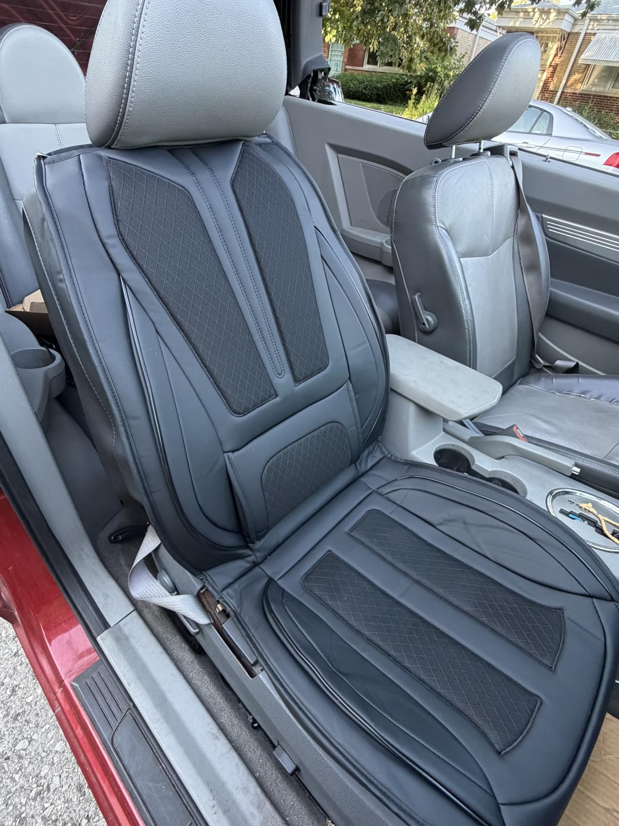 Seat Covers Full Set, Nappa Leather Car Seat Covers for Front and Back, Waterproof Universal Fit Car Seat Cushion, Automotive Seat Protector for Most Sedans SUV Pick-Up Truck Sedans, Black & Grey customer photo 1