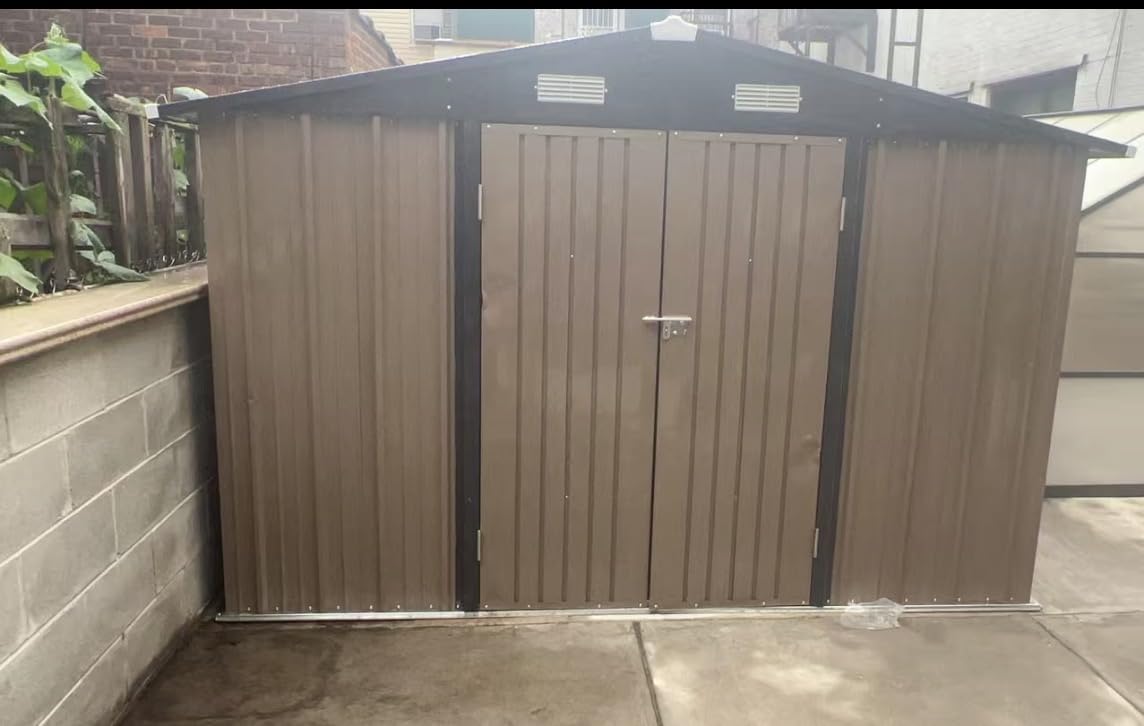 Aoxun 12 x 10FT Outdoor Storage Shed with Double Hinged Large Door Metal Sheds Outdoor Storage for Garden Utility Garden Shed with Lockable Door & Sloped Roof, Backyard, Patio and Backyard, Brown customer photo 1