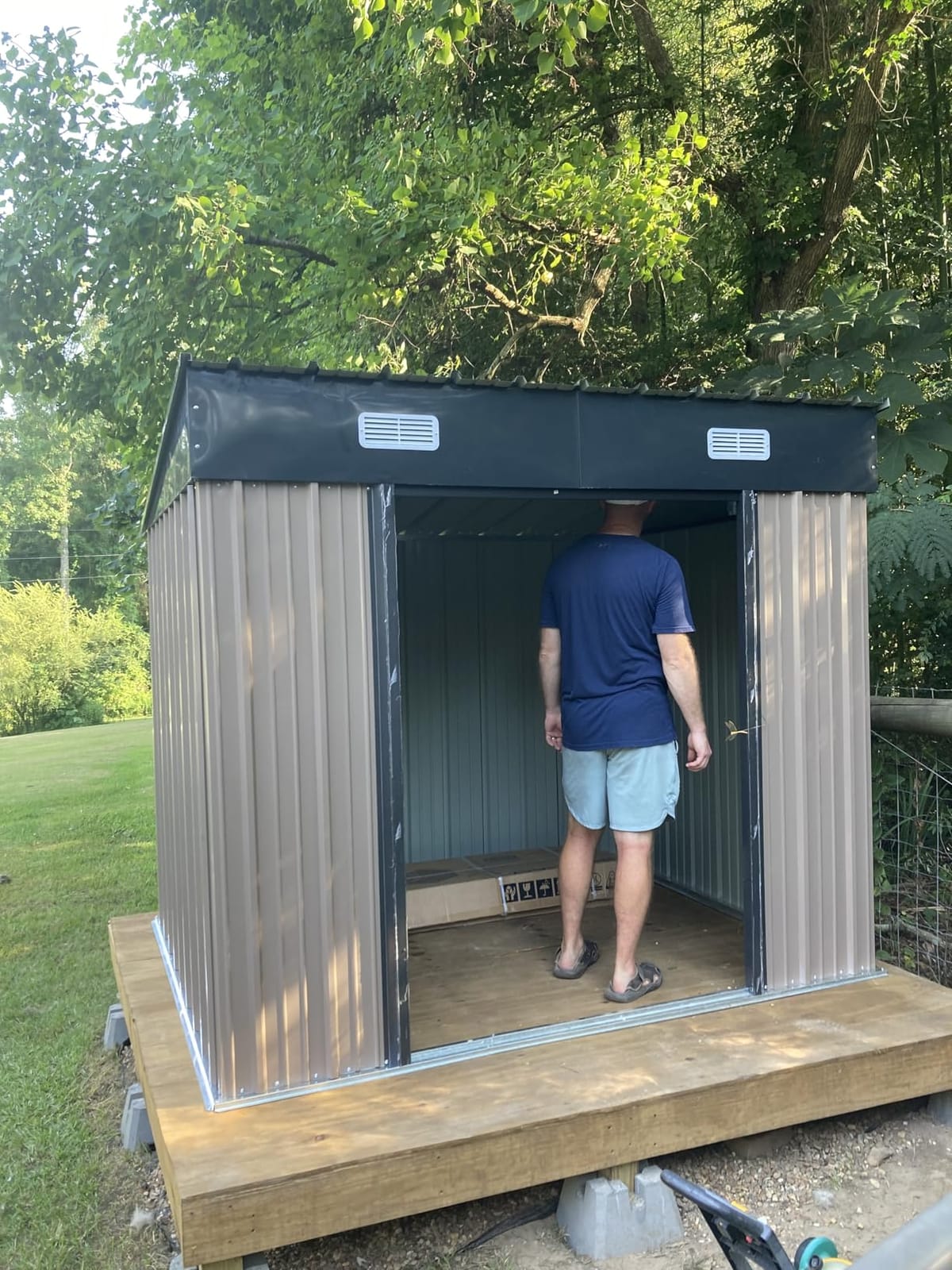 Aoxun 12 x 10FT Outdoor Storage Shed with Double Hinged Large Door Metal Sheds Outdoor Storage for Garden Utility Garden Shed with Lockable Door & Sloped Roof, Backyard, Patio and Backyard, Brown customer photo 2