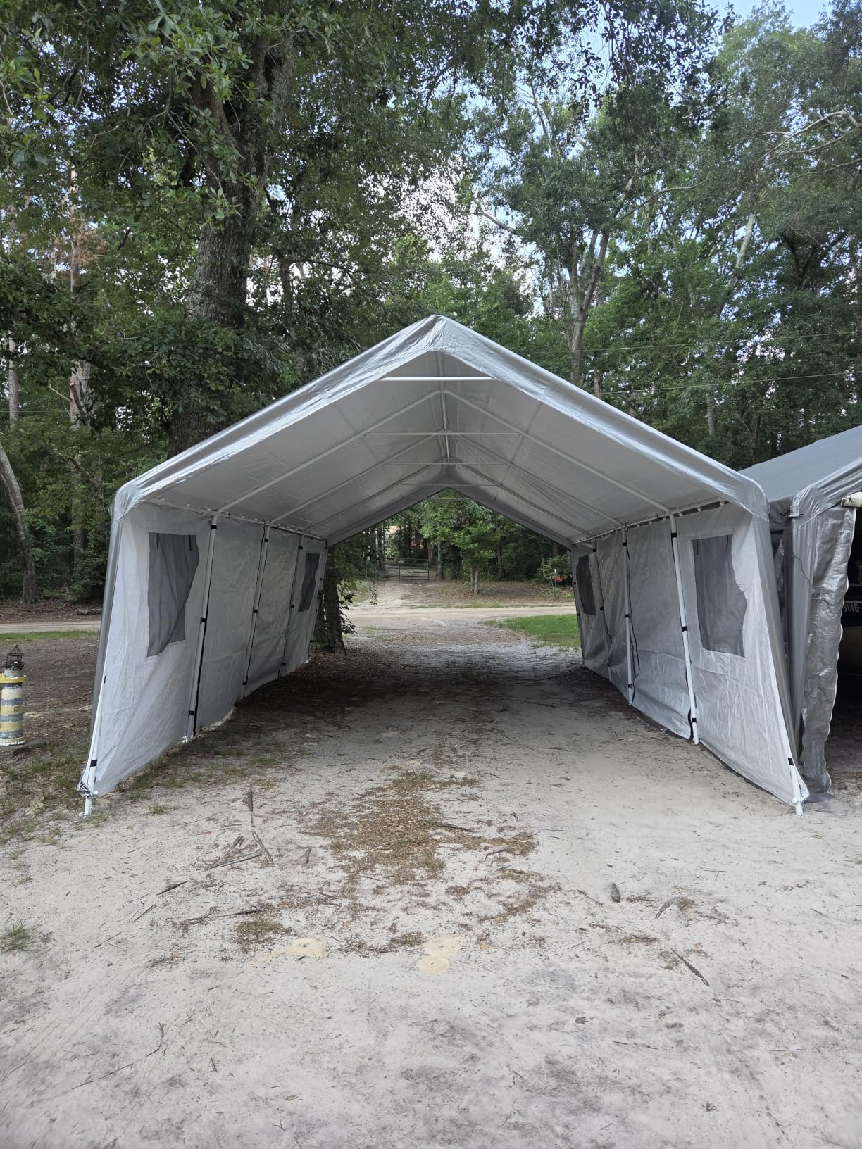 20x20 Heavy Duty Carport Canopy, Drive Through Portable Garage with Roll-Up Windows and Doors, Removable Sidewalls, Side Doors customer photo 1