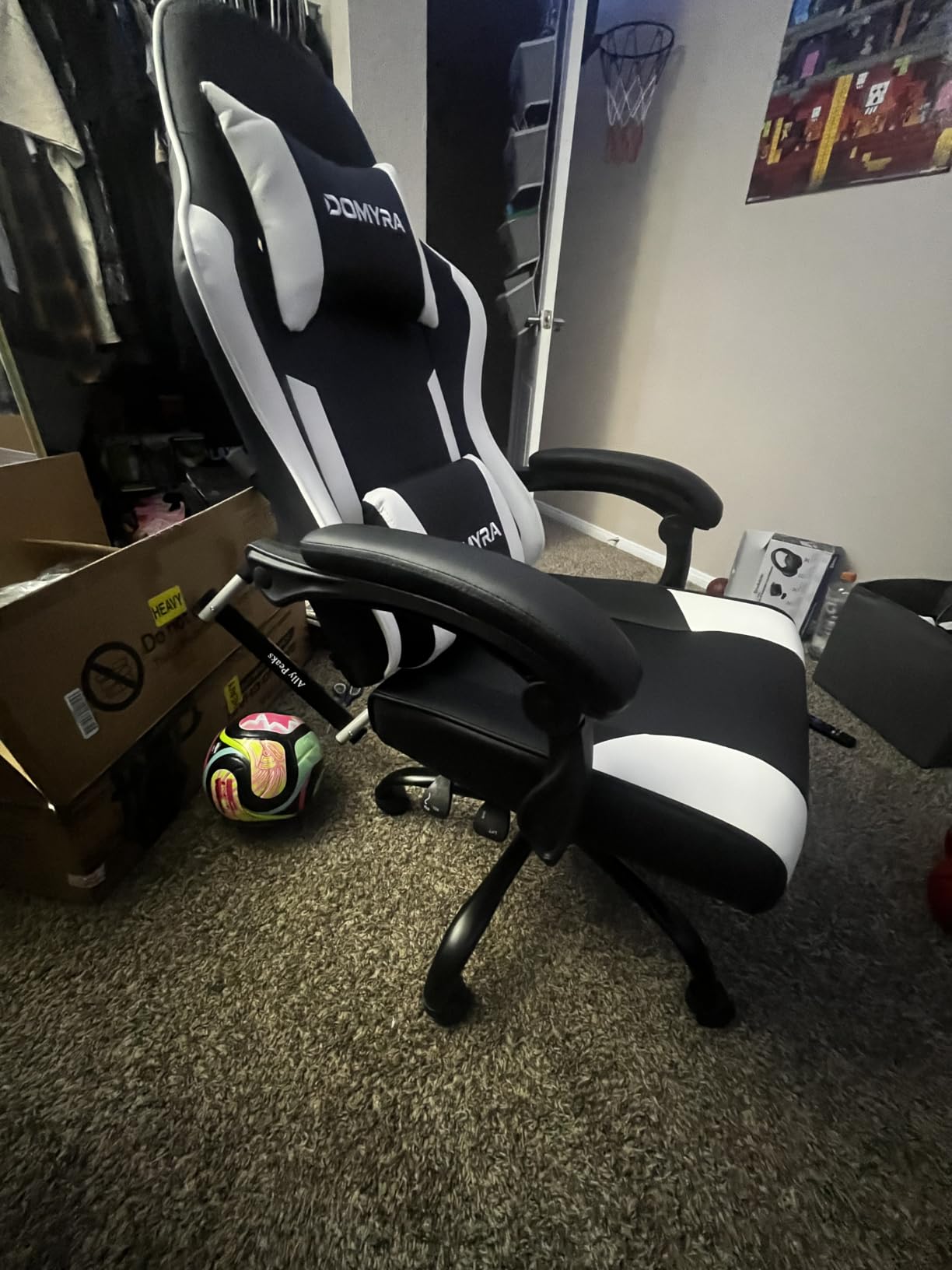 Gaming Chair Gamer Game Ergonomic with Footstool Lumbar Support Deep Black | Headrest, Height and Backrest Adjustable, Deep Black Leather, 210 KG Heavy Duty Load Capacity 52cm Wingless Cushion customer photo 1