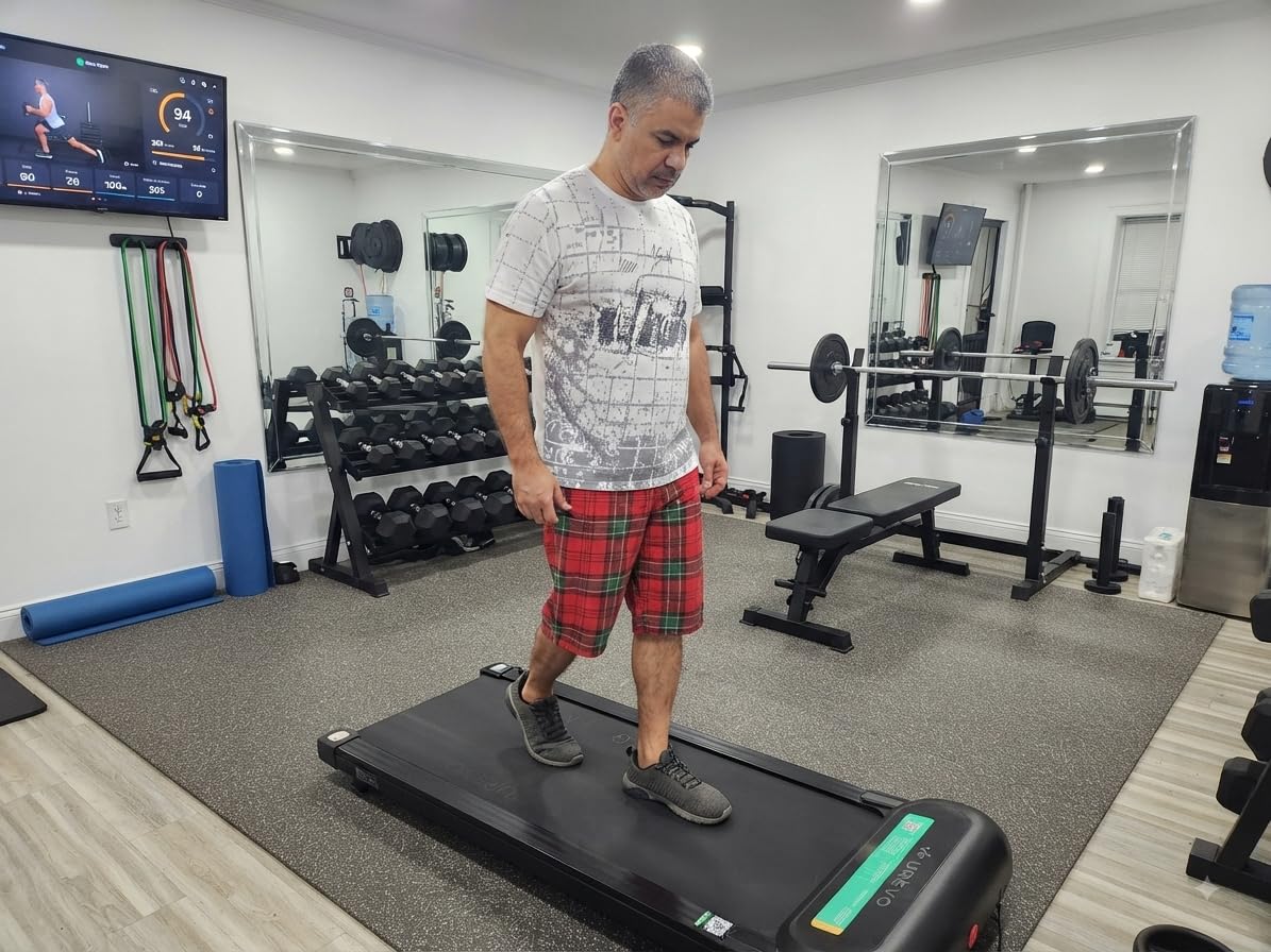 UREVO Auto Incline 12% Walking Pad, Quiet Motorized Desk Treadmill for Home customer photo 2