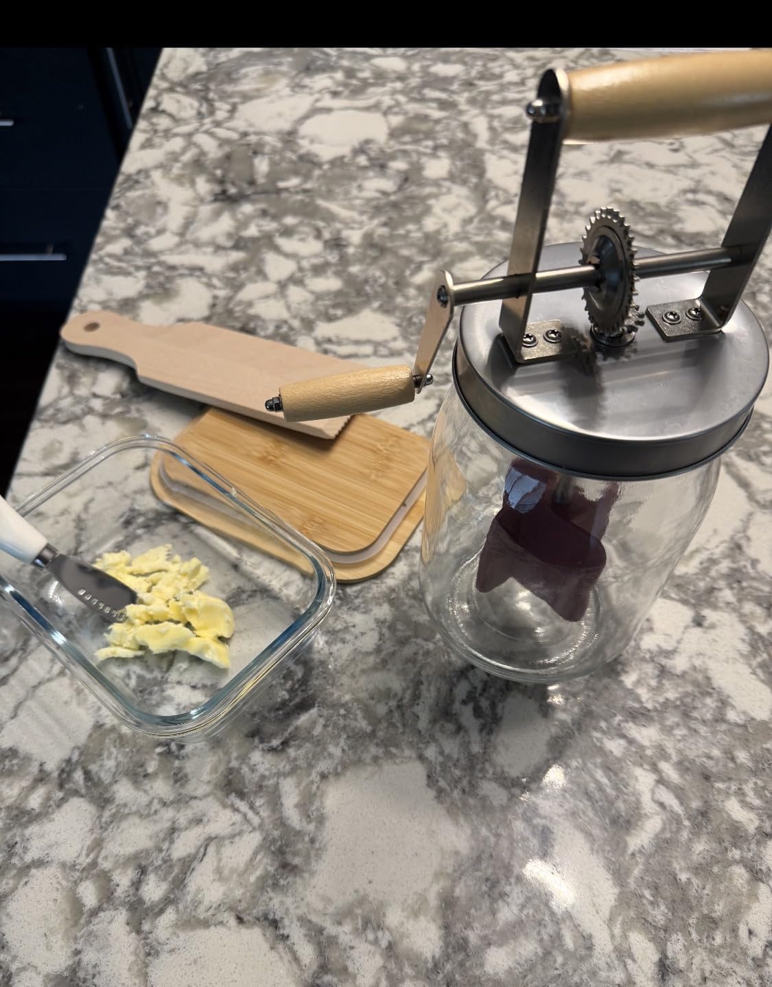 Retro Manual Butter Churn Kit - Wooden Hand-Crank Butter Maker with Glass Jar, Perfect for Fresh Cream, Keto Butter & Sustainable Homesteading (Farmhouse Must-Have) (51 OZ) customer photo 1