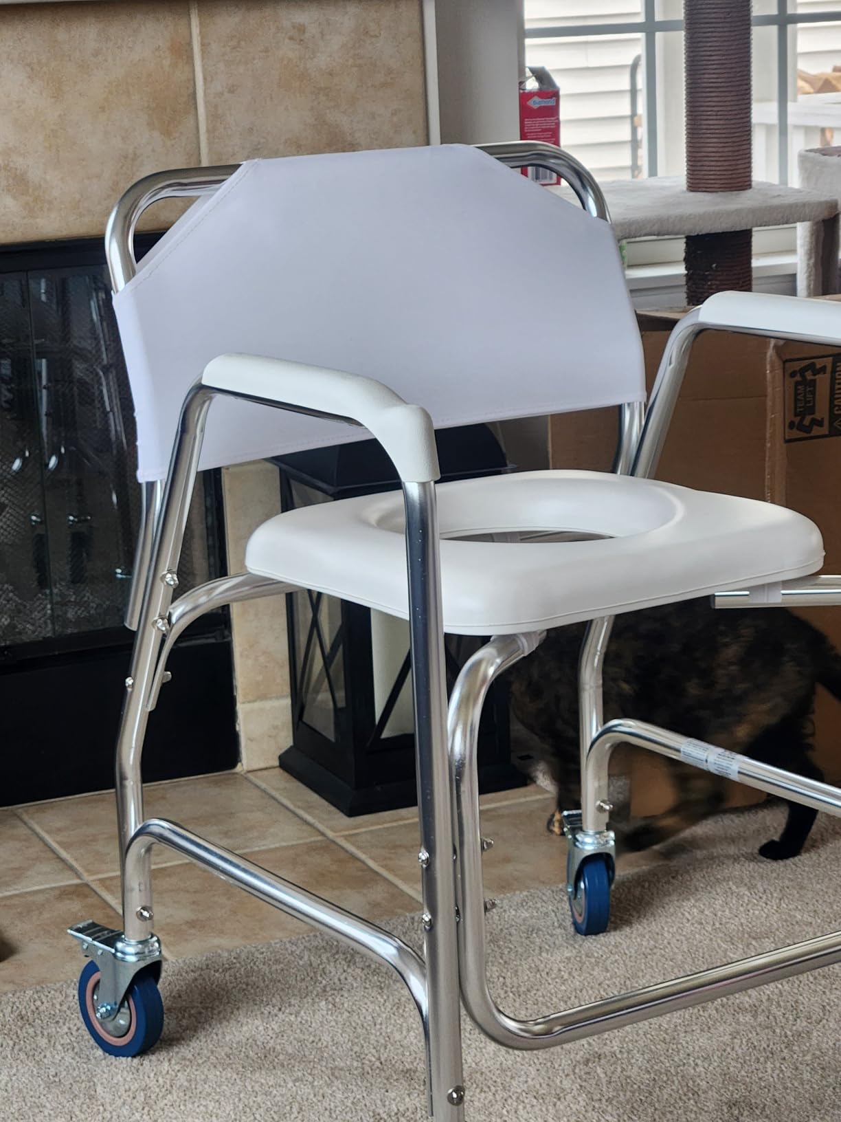 DMI Rolling Shower Chair, Commode, Transport Chair, FSA Eligible, Rolling Bathroom Wheelchair for Handicap, Elderly, Injured or Disabled, 250 Lb. Weight Capacity, Aluminum Frame, White customer photo 1