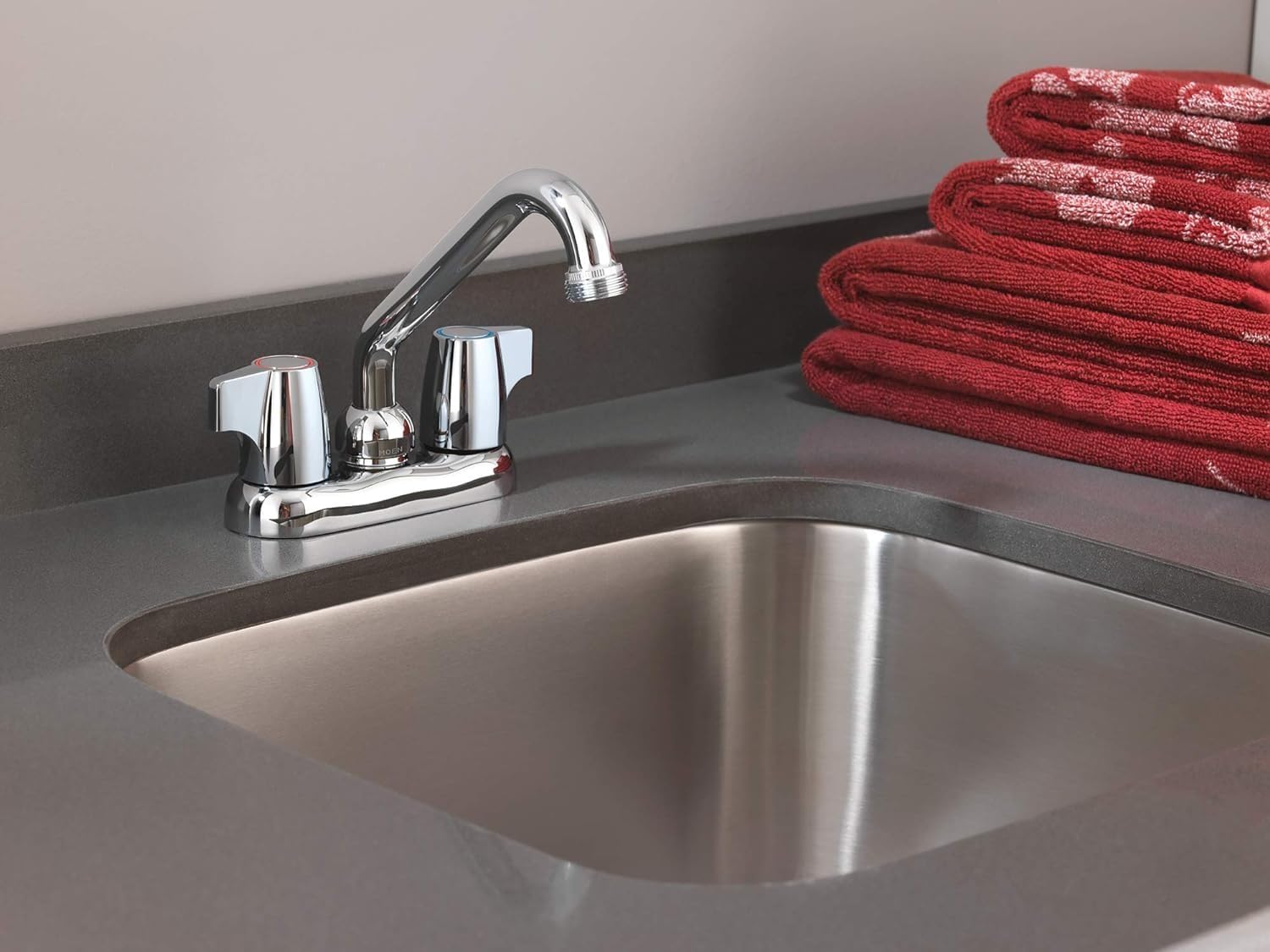 Moen Chrome Chateau Two-Handle 4-Inch Centerset Utility or Laundry Sink Faucet with Threaded Spout, 74998 customer photo 1