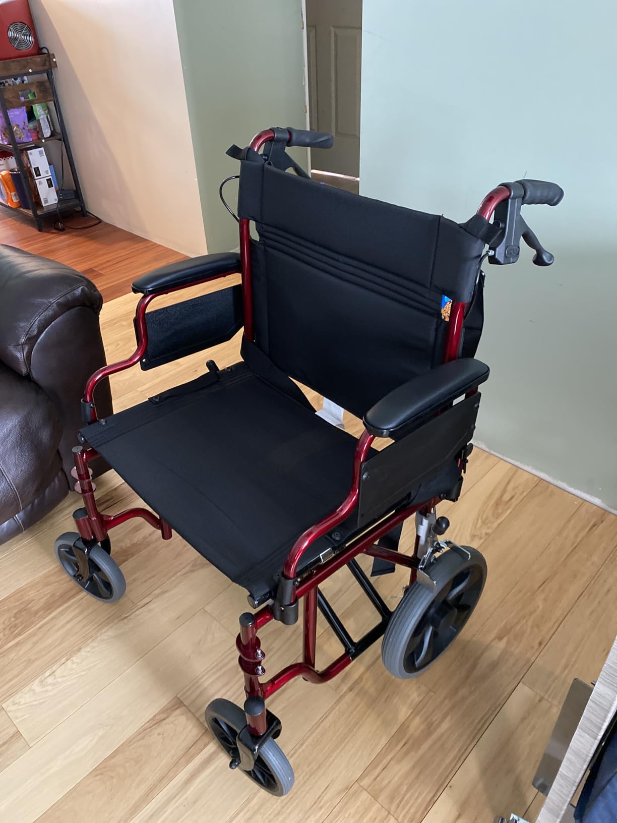 NOVA Heavy Duty Bariatric Transport Chair with 400 lb. Weight Capacity, 22” Extra-Wide Seat with Locking Hand Brakes, Flip Up Arms (for Easy Transfer), Anti-Tippers, 12” Rear Wheels, Color Red customer photo 1