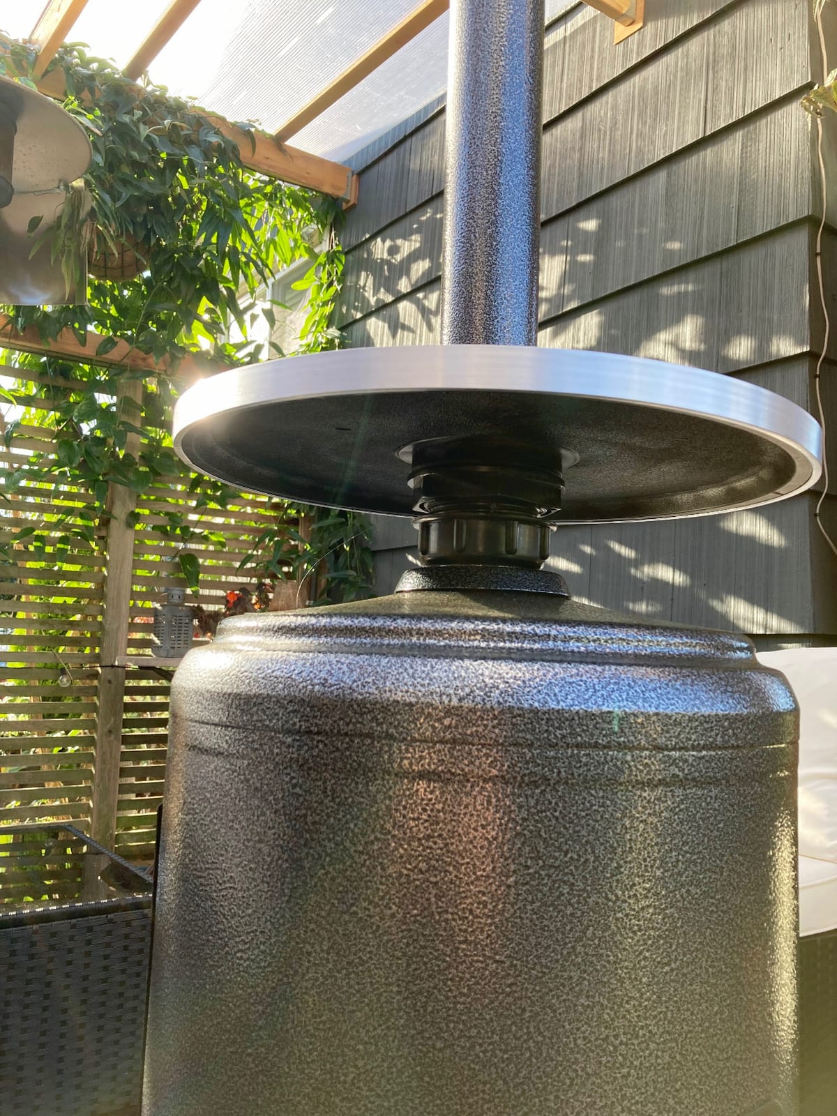 Hiland 48,000 BTU Propane Patio Heater, Open Door Design, Adjustable Table, Weight Bladder, Single Pole, Regulator and Hose, Hammmered Silver customer photo 1