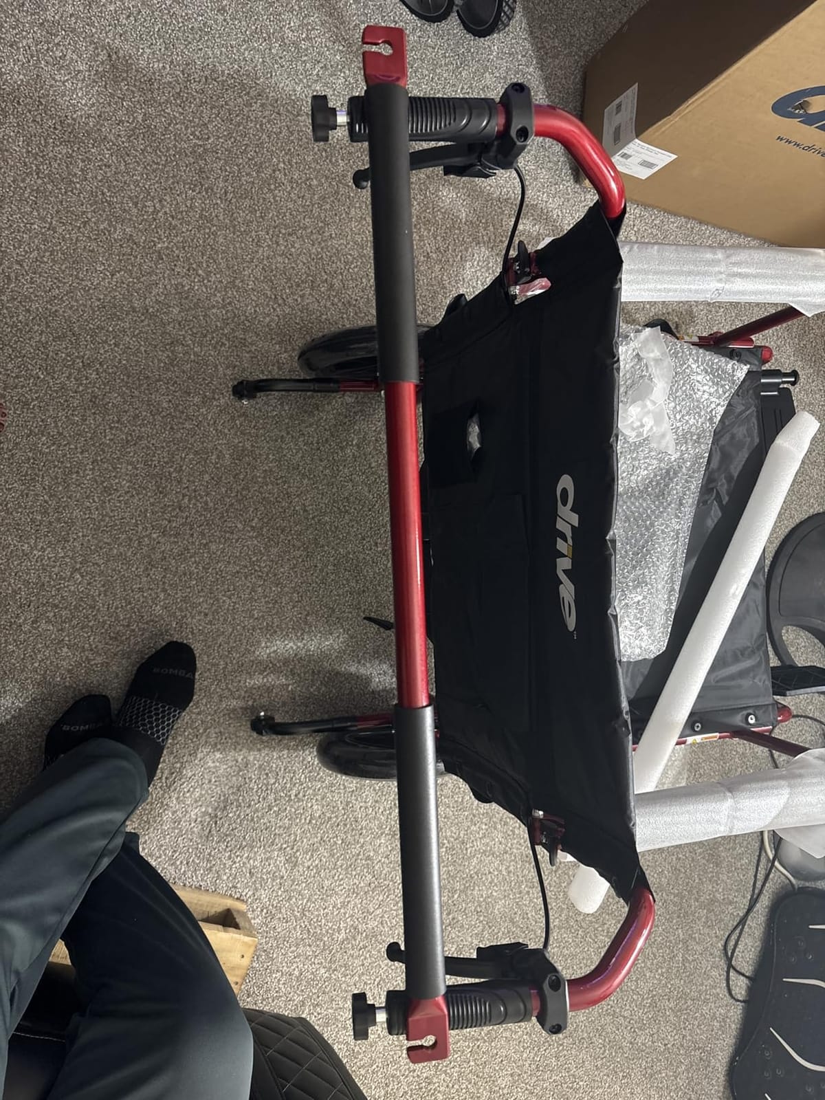 Drive Medical Bariatric Transport Chair FoldingOutdoorFull Length Arms with 12 Inches Rear Flat Free Wheels, Red, 22 Inches customer photo 1