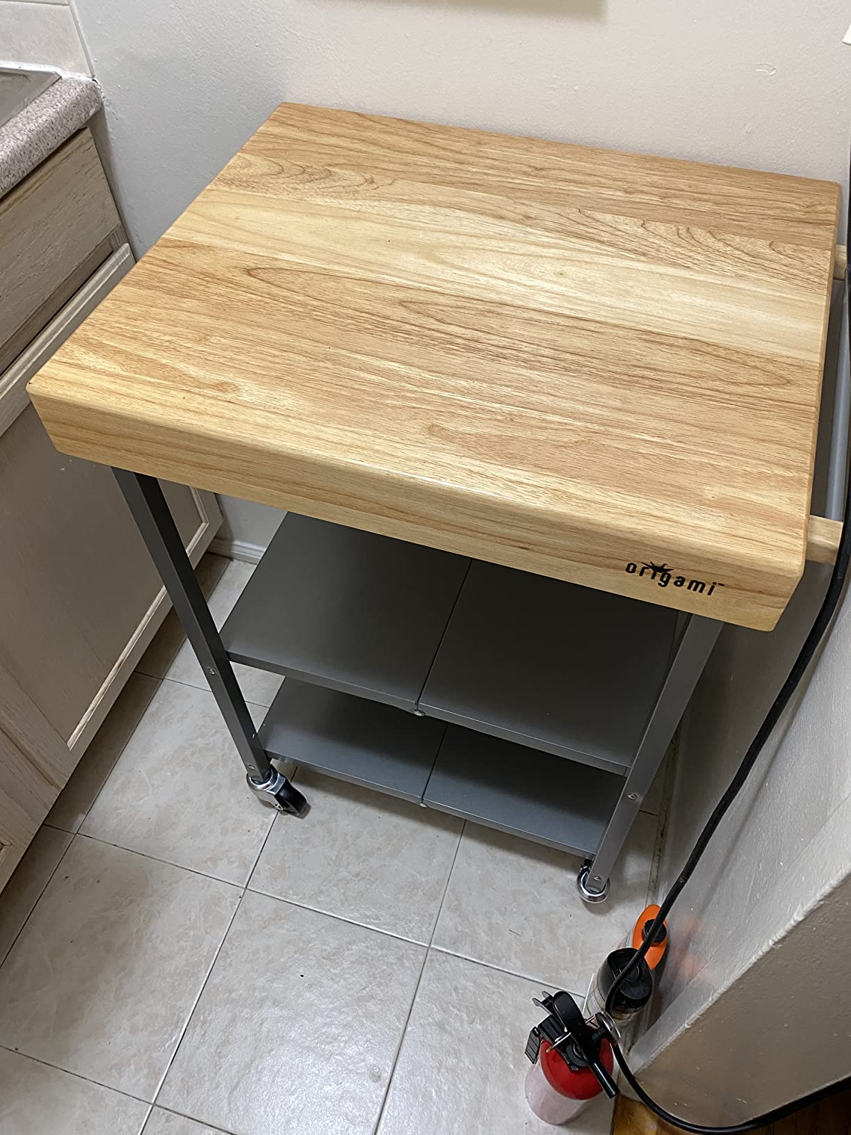 Origami Foldable Kitchen Island Cart, Rolling Storage Table Organizer with Wheels, Silver customer photo 1