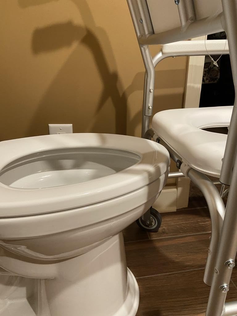 HEALTHLINE Shower Bedside Commode Chair Padded Seat With Wheels by Healthline, Medical Commode Toilet Rolling Shower Chair With Casters (4 Wheels Brakes), Commode Padded Backrest and Seat customer photo 1