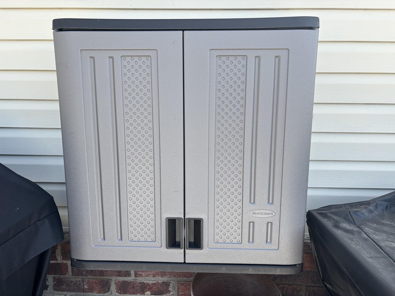 Suncast 4 Cu. Ft Wall Mounted Garage Cabinet Storage with Shelf, Platinum customer photo 1