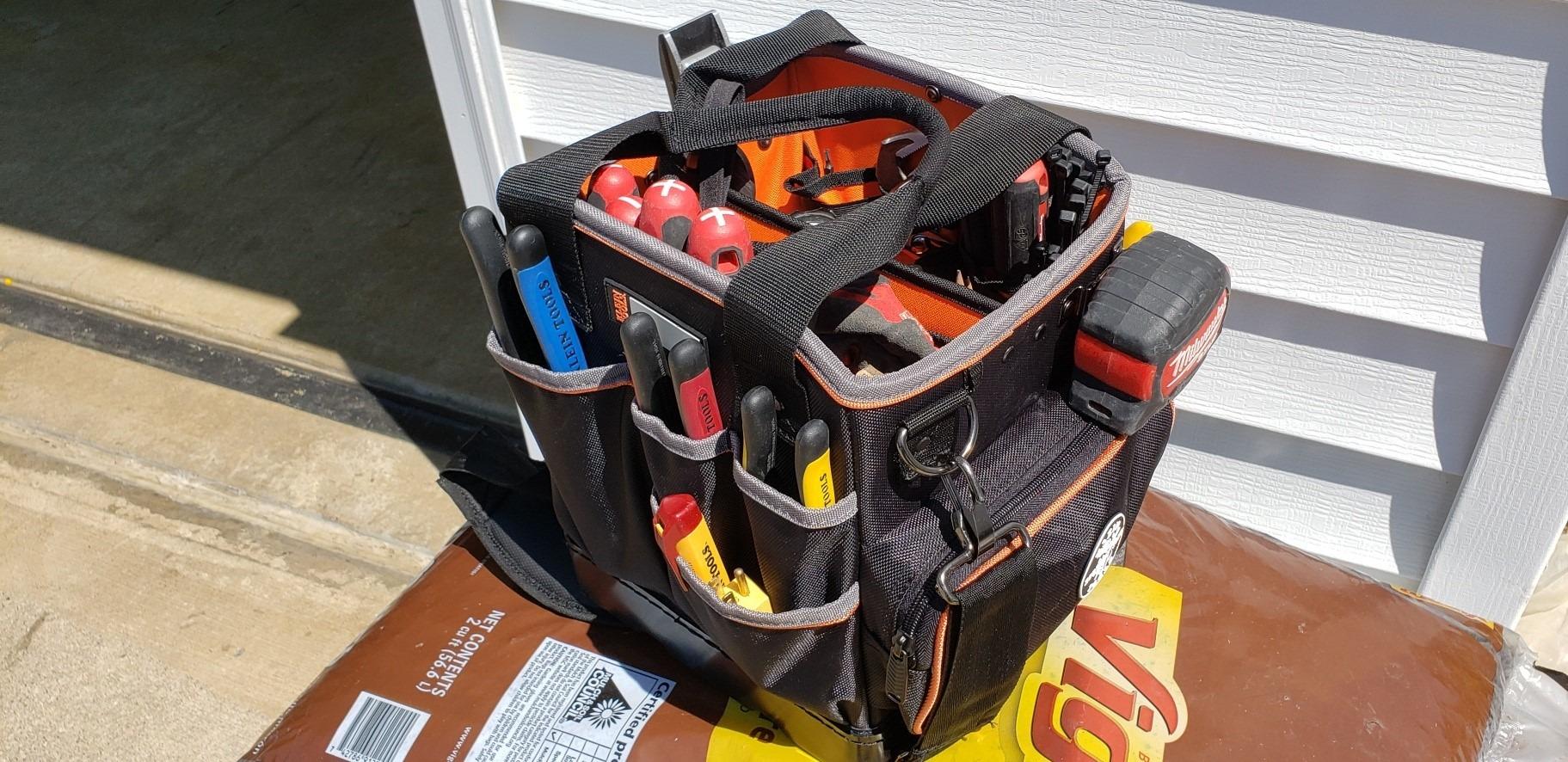 Klein Tools 5541610-14 Tool Bag with Shoulder Strap Has 40 Pockets for Tool Storage and Orange Interior customer photo 1
