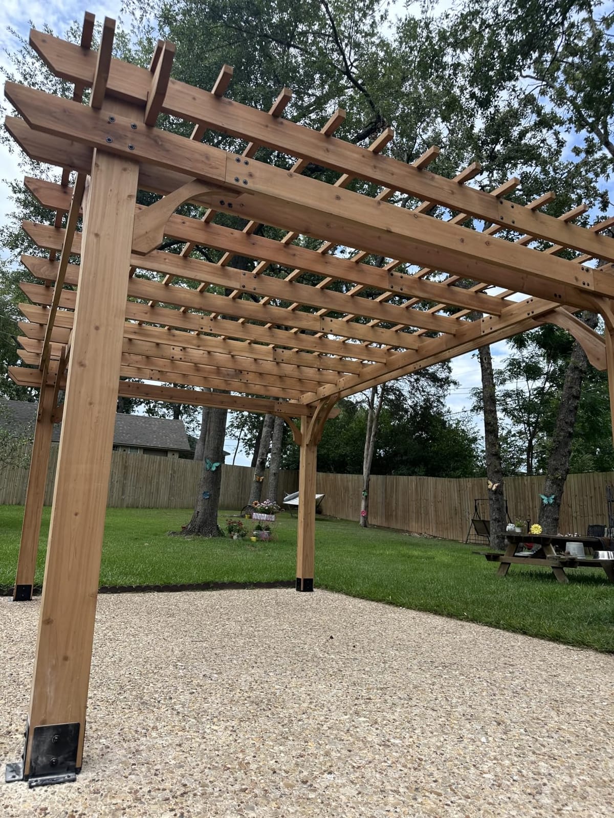 Backyard Discovery Beaumont 10' x 10' Traditional Cedar Wood Pergola Kit with Trellis Roof, All-Season Durability, High-Wind Rating, PowerPort, Shade for Outdoor Patio, Deck, Garden, and Entertaining customer photo 2