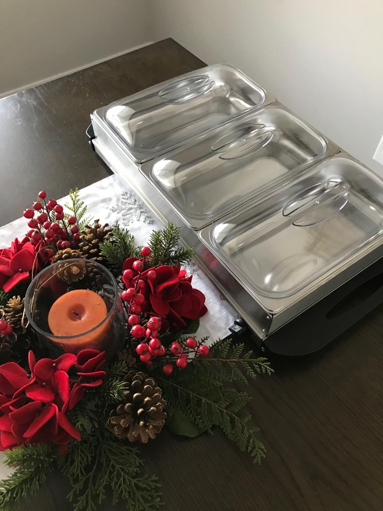 Nutrichef Professional Stainless Steel Buffet Warmer Server with 3 Trays | Portable Hot Plate Food Warmer Station for Parties & Events | Easy to Clean | 3 See-Through lids | Max Temperature 175F customer photo 1