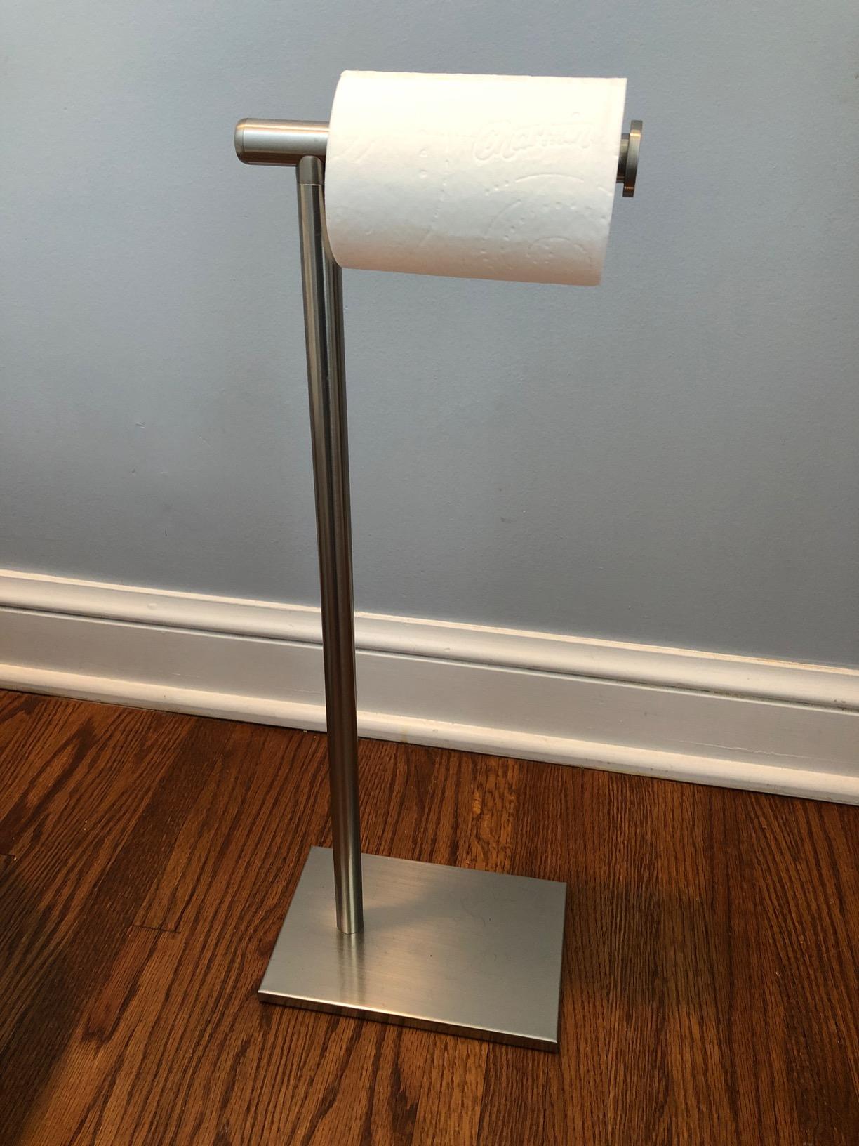 Gatco 1431SN Bathroom Toilet Paper Holder Stand, Freestanding Tissue Roll Holder, Weighted Base, Satin Nickel, 22.25 Inch, Modern Rectangle Base customer photo 2