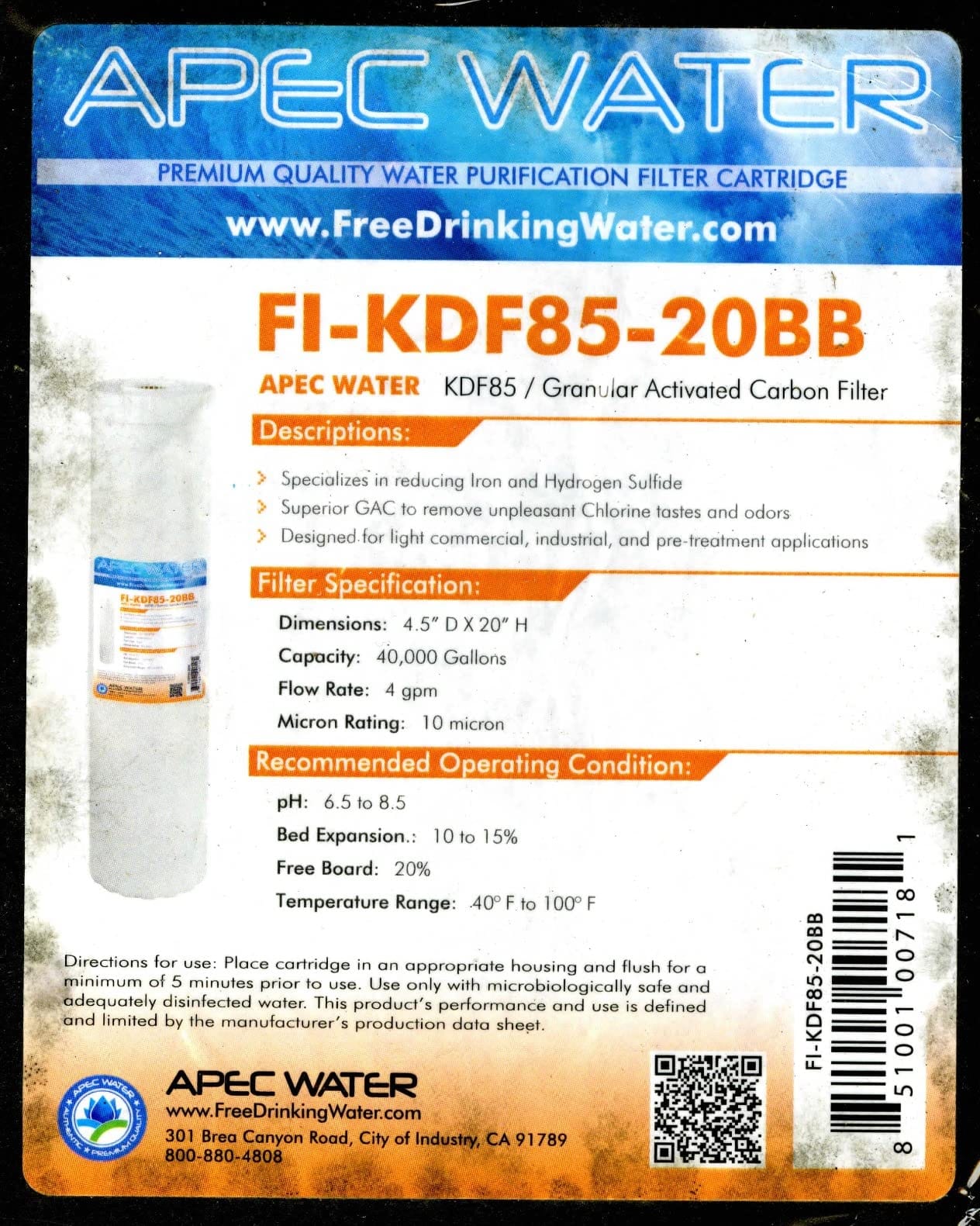APEC Water FI-KDF85-10BB Replacement Filter, Iron & Hydrogen Sulfide customer photo 2