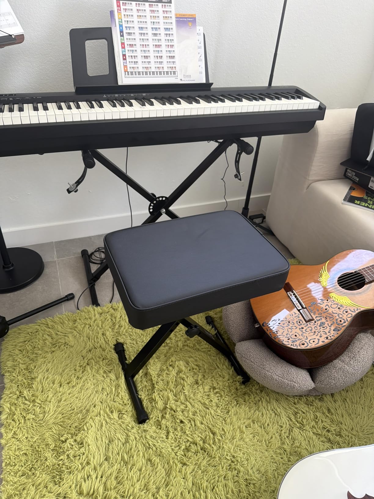 RockJam RJKBB100 Adjustable Padded Piano Bench, Keyboard Stool | Padded piano bench with 4 height=