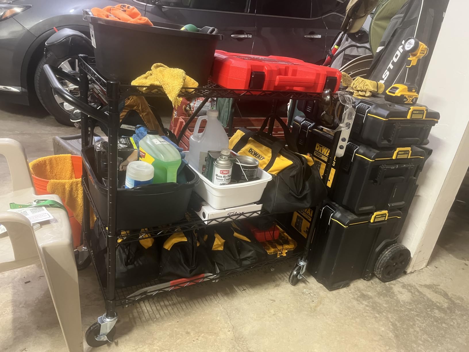 Finnhomy 3 Tier Heavy Duty Commercial Grade Utility Cart, Wire Rolling Cart with Handle Bar, Steel Service Cart with Wheels, Utility Shelf Plant Display Shelf Food Storage Trolley, NSF Listed customer photo 2