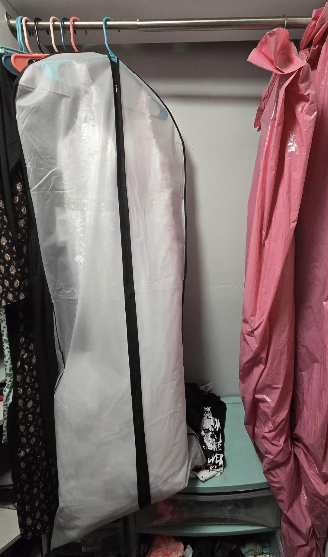 HomeClean Garment Bag (Set of 6) Plastic Garment Bags with Zipper Hanging Clothes Cover Dress Bag for Suits, Coats Closet (24'' x 40'', Black) customer photo 1