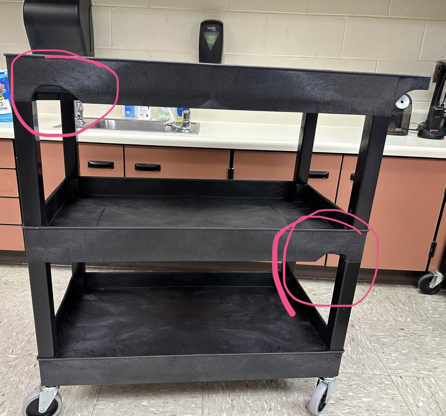 Tubstr 3-Tier Rolling Utility Cart with Wheels | Supports 300 lbs. Total | Heavy-Duty Capacity for Garage Storage, Office Spaces, & Kitchen Use | Durable Tool Cart with Locking Wheels (Black, 32 x 18) customer photo 1