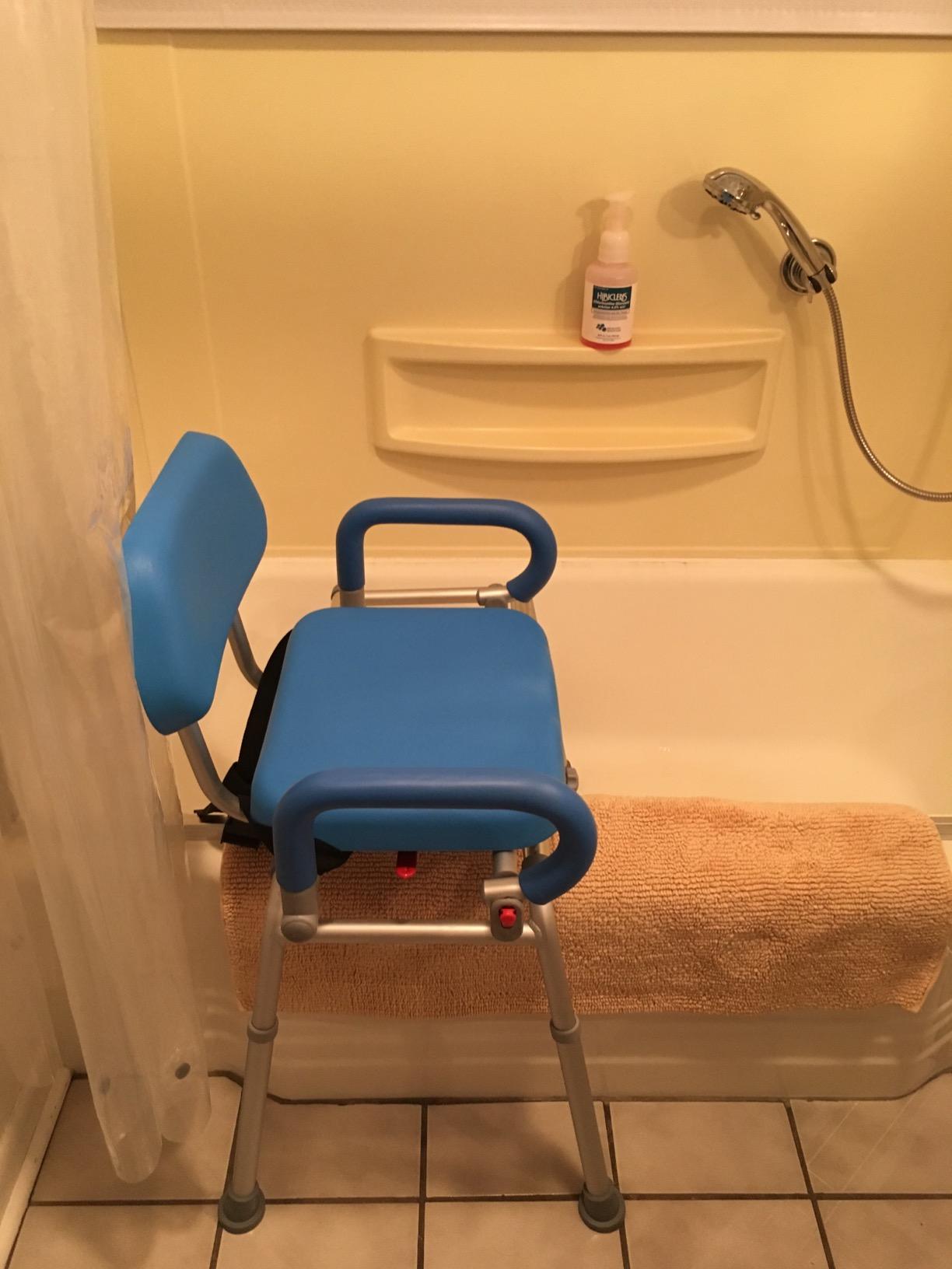 Platinum Health Carousel Sliding Shower Chair Transfer Bench with Swivel Seat, Premium Padded Bath, with Pivoting Arms, Adjustable Space Saving Design for Tubs, for Handicap & Seniors, Aluminum, Gray customer photo 2
