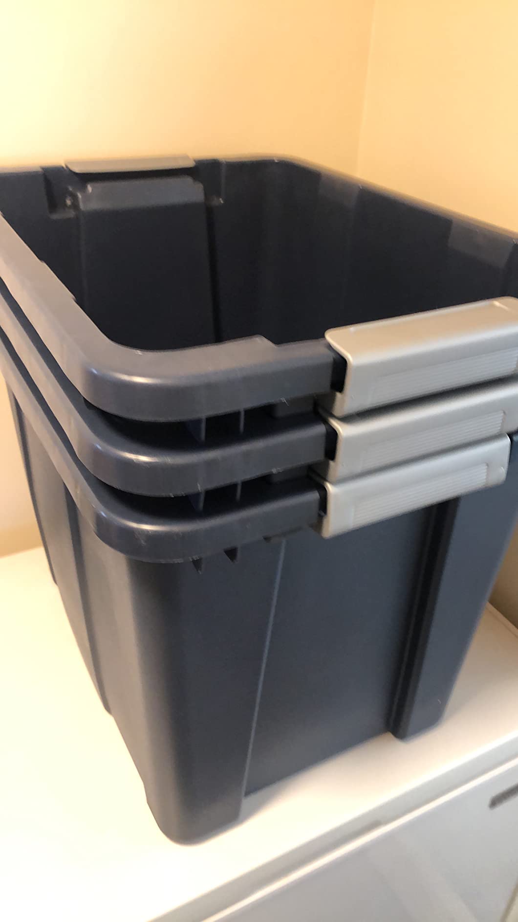 Sterilite 18 Gallon Latching Tuff1 Tote, Rugged Storage, Dark Blue, 6 Count customer photo 1