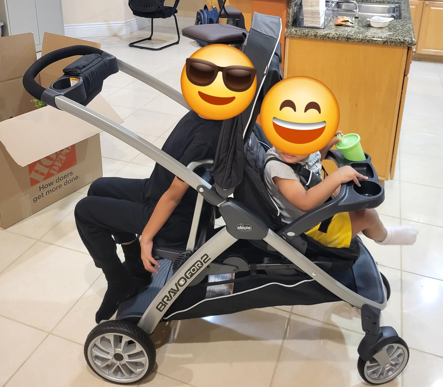 Chicco BravoFor2 Double Stroller for Infant and Toddler, Sit or Stand | Iron/Black, baby stroller with 5-point harness, Chicco car seat compatible, toddler standing platform, one-hand fold customer photo 1