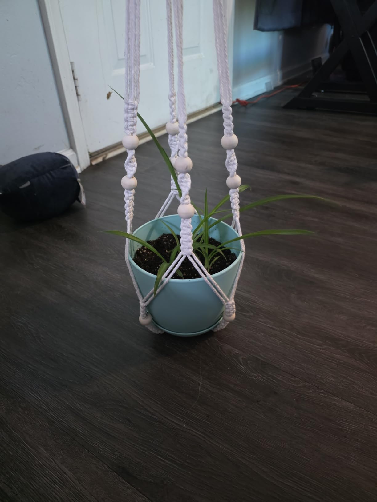 Mkono Macrame Plant Hanger Indoor 35 Inch Hanging Planter Basket Ivory 1Pc | Hanging Plant Holder with Decorative Wood Beads, No Tassels, Boho Home Decor, Indoor & Outdoor Use, Flower Pots Not Included customer photo 2