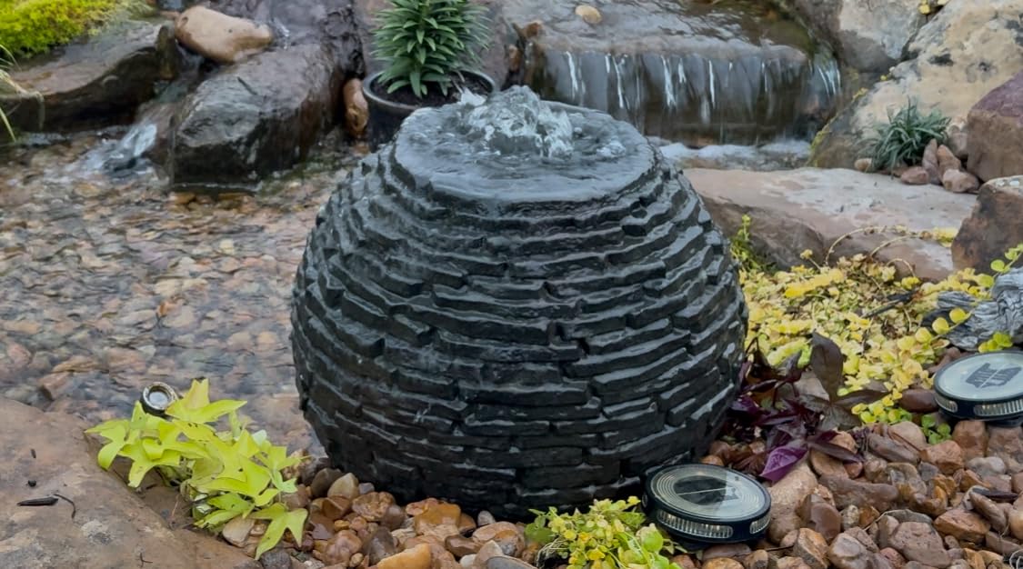 Aquascape Stacked Slate Sphere Water Fountain and Installation Kit for Yard, Landscape, and Garden, Medium, 78290 customer photo 1