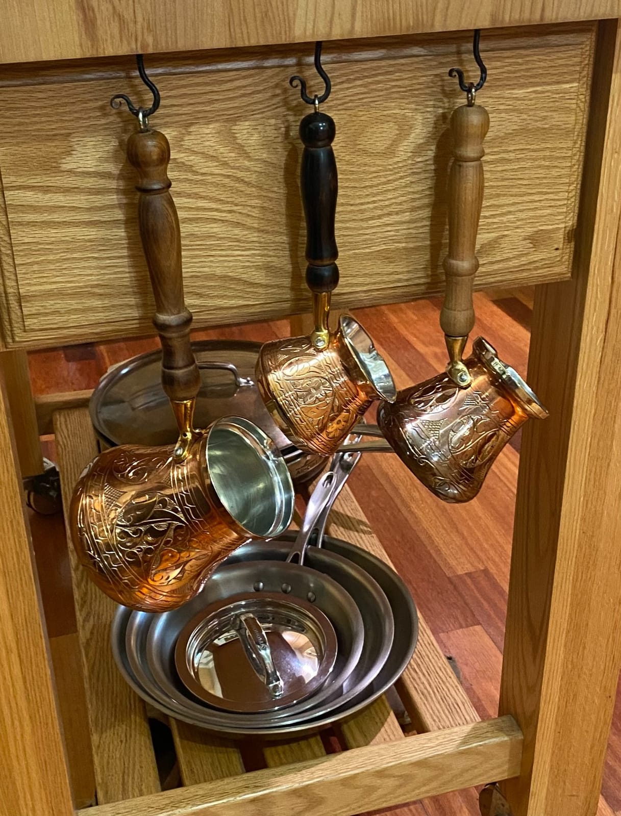PC Series (Large - 14 fl oz) - Thickest Solid Copper Engraved Turkish Greek Arabic Coffee Pot Wooden Handle Heavy Duty, Stovetop Coffee Maker, Jazzve, Cezve, Ibrik with Hammered Base customer photo 2