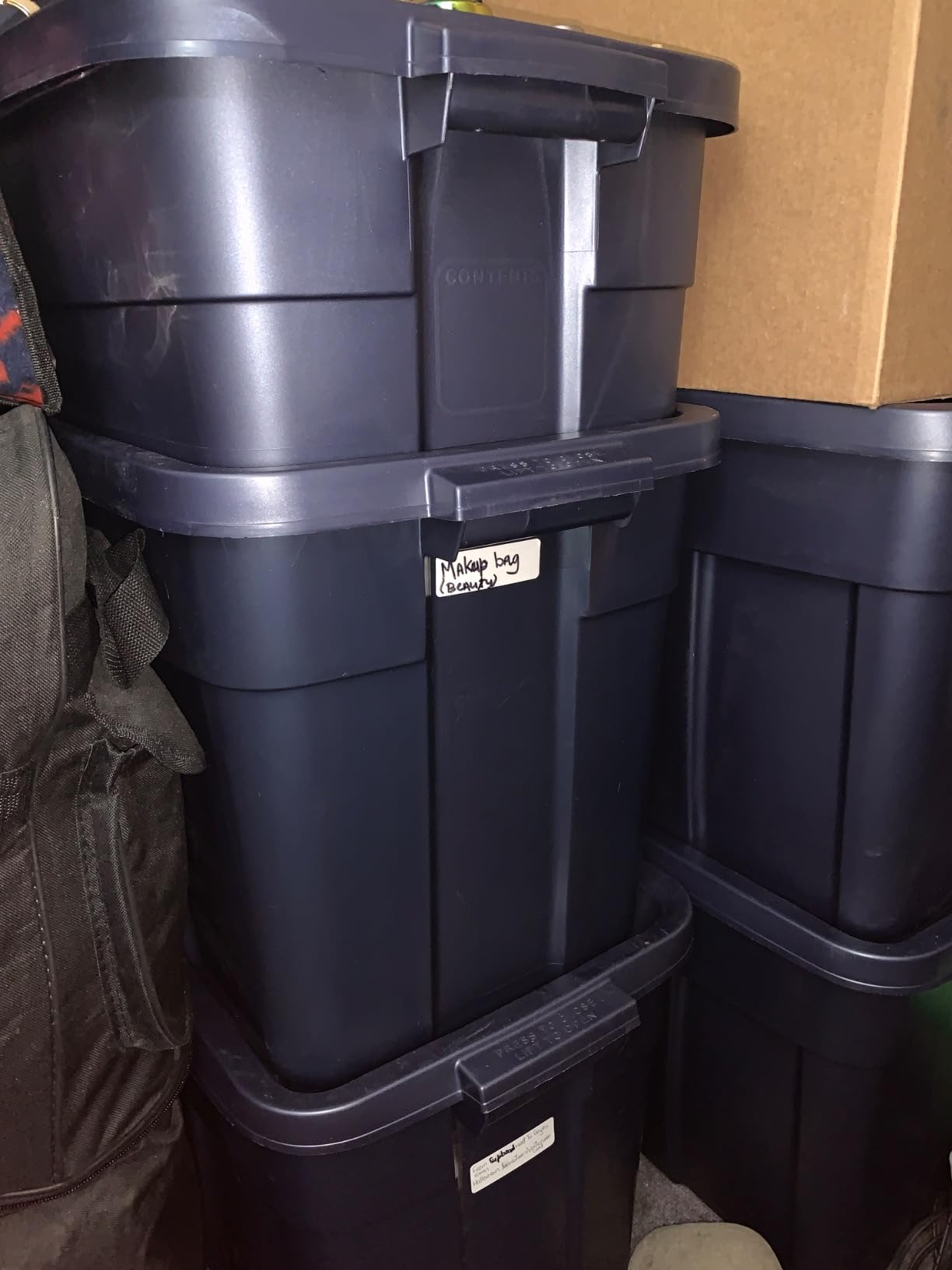 Rubbermaid Roughneck Tote 10 Gal, 8 Pack, Made in USA, Dark Indigo Metallic, Rugged Plastic Stackable Storage Bins with Lids and Handles customer photo 2