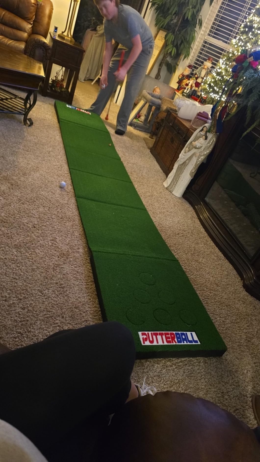 PutterBall Original Golf Putting Game Set – Backyard 12 ft Putting Green Pong Style Golf Mat with 2 Putters, 2 Balls & Hole Covers customer photo 1