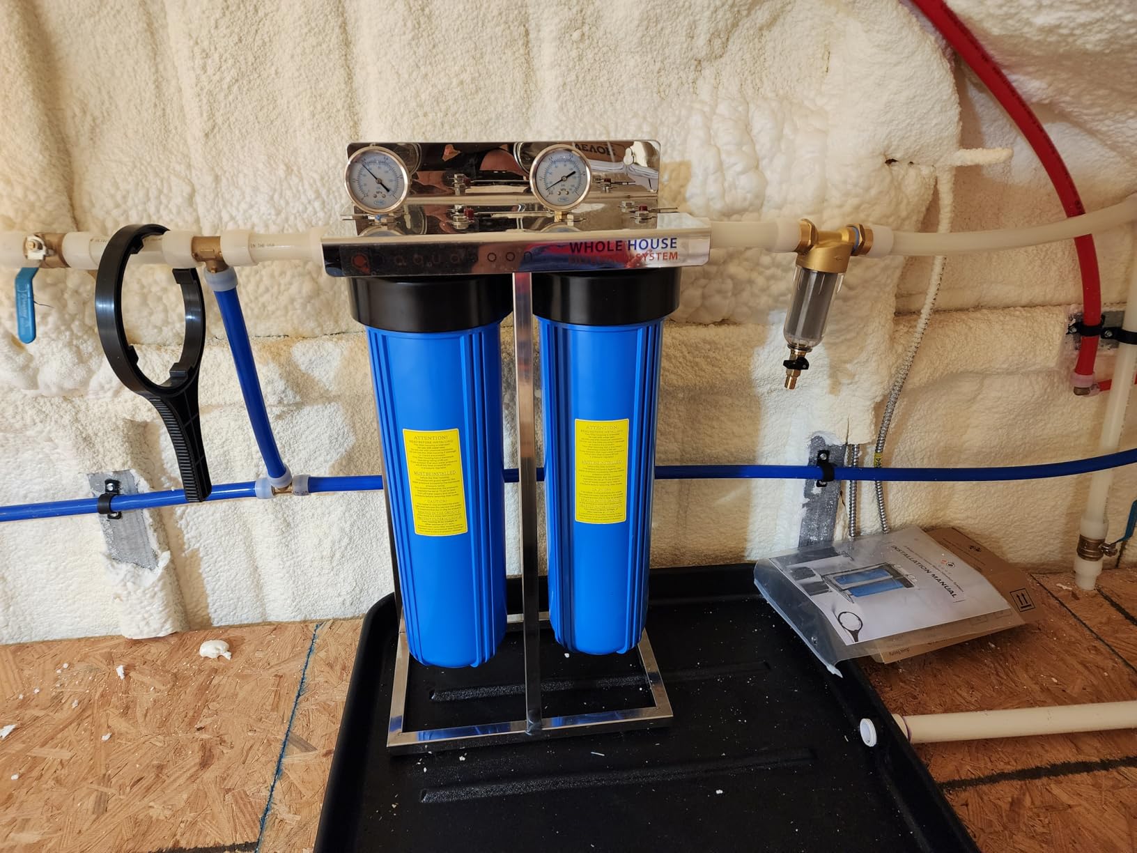 2-Stage Water Filter System 20x4.5 inch Comes with Sediment & Carbon Filters | Prefilter, Wrench, Gauge & Release, Freestanding Steel Frame Included customer photo 2