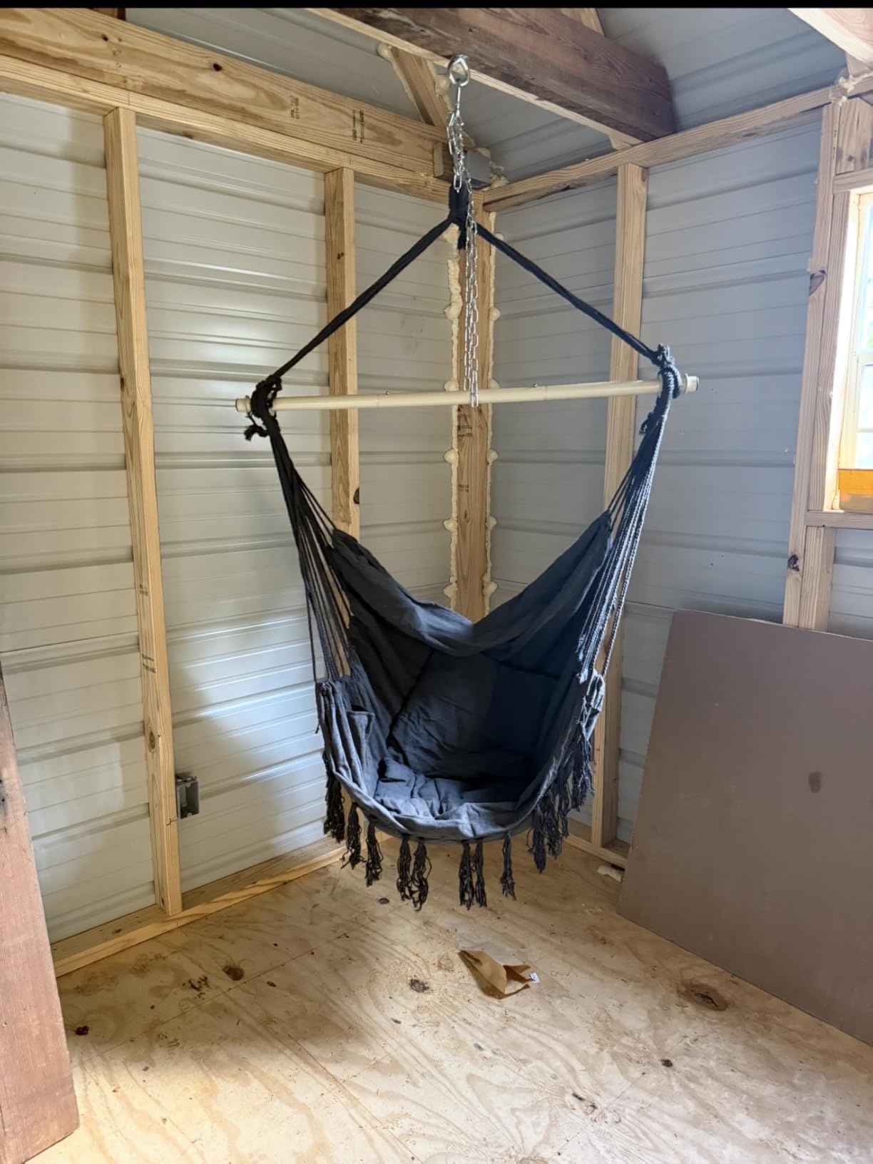 Y- STOP Hammock Chair Hanging Rope Swing, Max 500 Lbs, 2 Cushions Included, Large Macrame Hanging Chair with Pocket, Cotton Weave for Superior Comfort, Durability (Dark Grey) customer photo 2