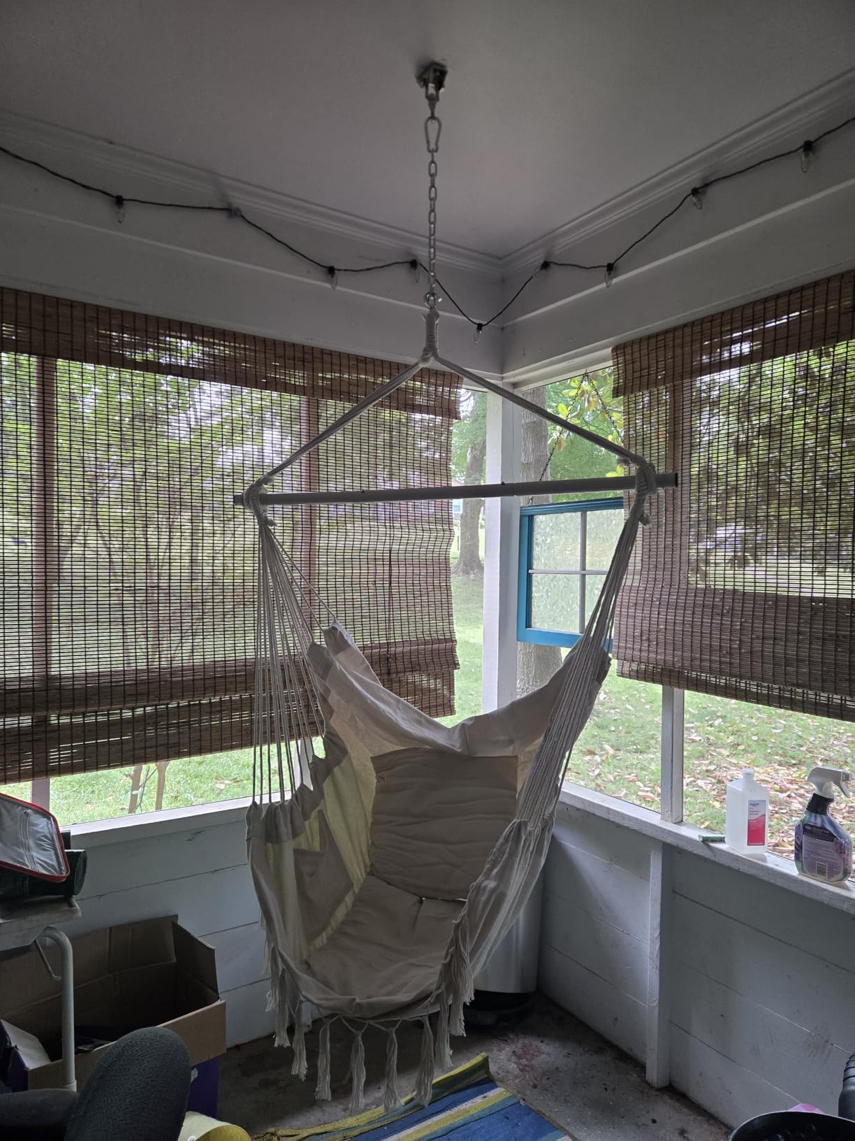 Y- STOP Hammock Chair Hanging Rope Swing, Max 500 Lbs, 2 Cushions Included, Large Macrame Hanging Chair with Pocket for Superior Comfort, with Hardware Kit (Beige) customer photo 2
