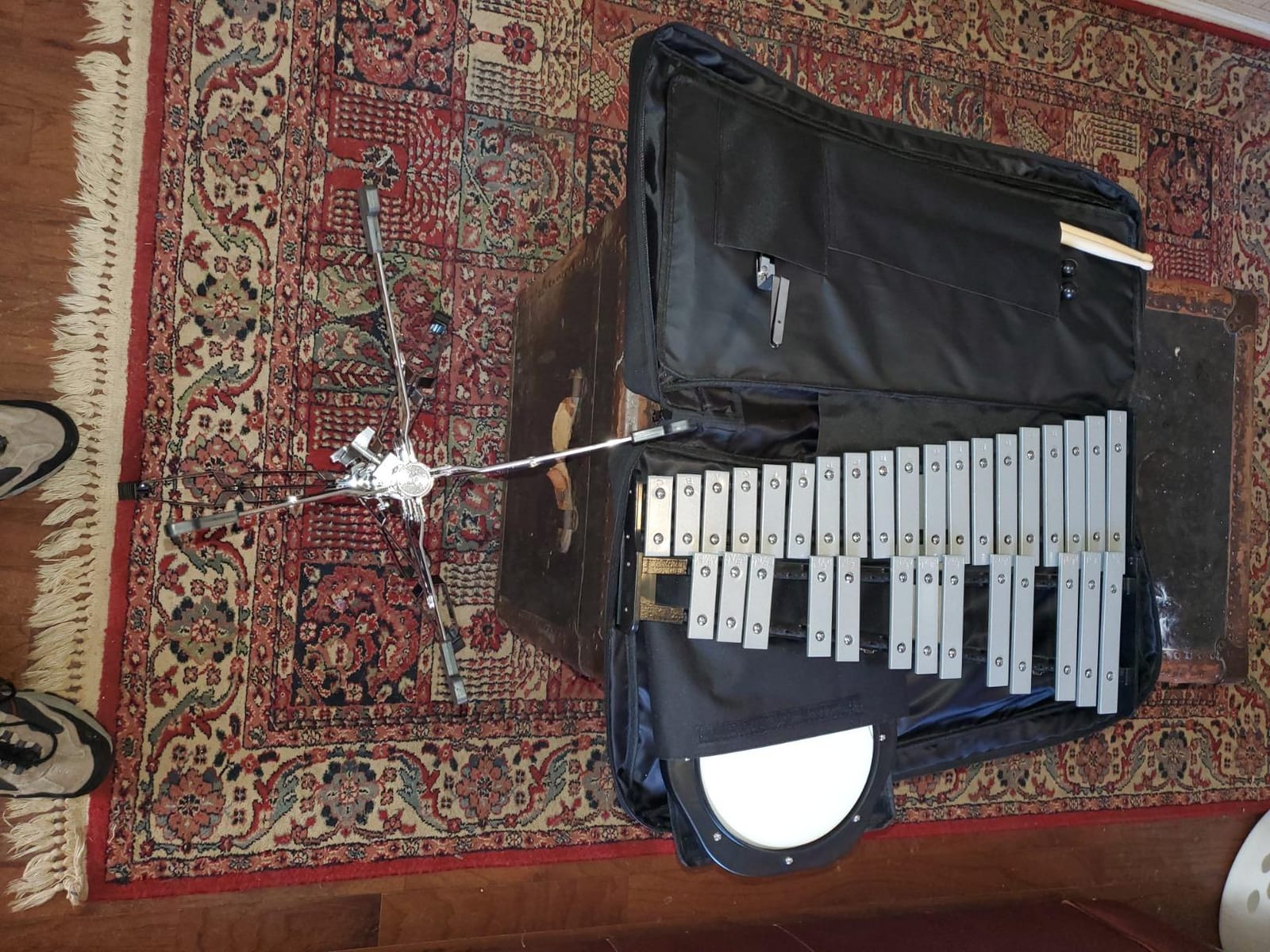 Eastar Advanced 32 Note Glockenspiel Xylophone Bell Kit Beginner Students, Percussion Kit with 8'' Drum Practice Pad, Adjustable Stand, Glockenspiel Stick, Drum Sticks and Carrying Bag customer photo 1