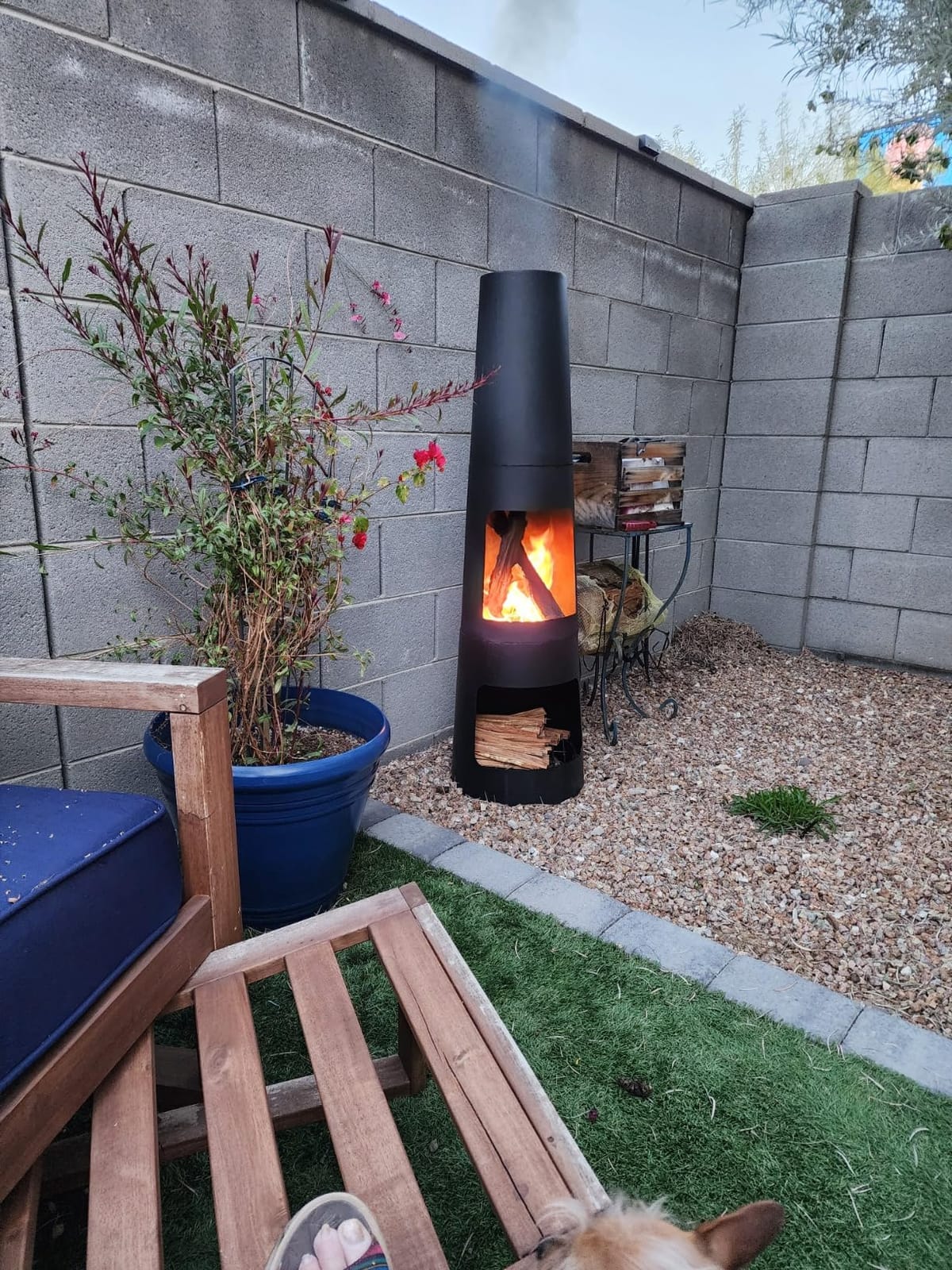 Sunnydaze Chiminea Outdoor Fireplace - Chiminea Fire Pit with Poker and Cover - Outdoor Wood-Burning Fire Pit - Black customer photo 1