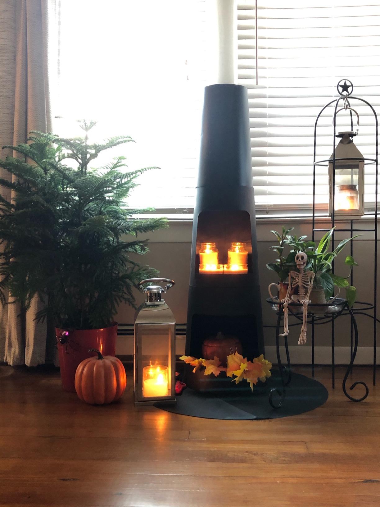 Sunnydaze Chiminea Outdoor Fireplace - Chiminea Fire Pit with Poker and Cover - Outdoor Wood-Burning Fire Pit - Black customer photo 2