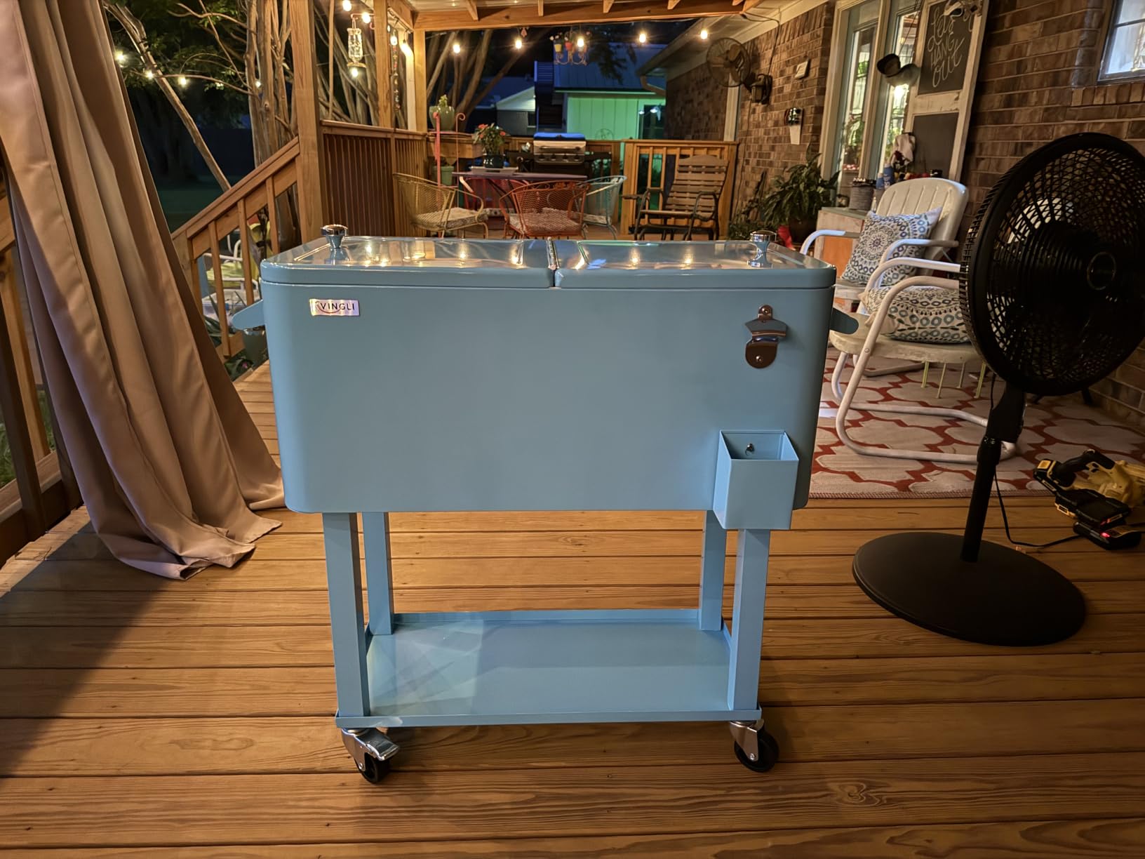 VINGLI Rolling Ice Chest, Portable Patio Party Bar Drink Cooler Cart, with Shelf, Beverage Pool with Bottle Opener customer photo 1