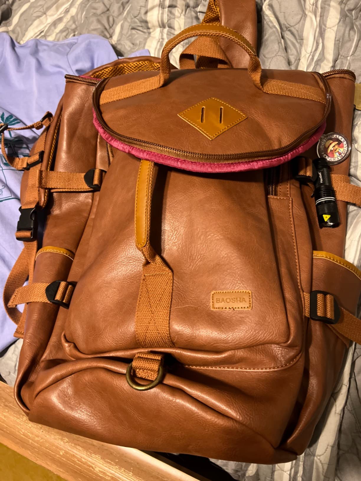 Baosha Stylish Vegan Leather Men Weekender Travel Duffel Tote Bag Backpack Travel Hiking Rucksack Overnight Bag 3-Ways Convertible HB-26 (Brown) customer photo 1